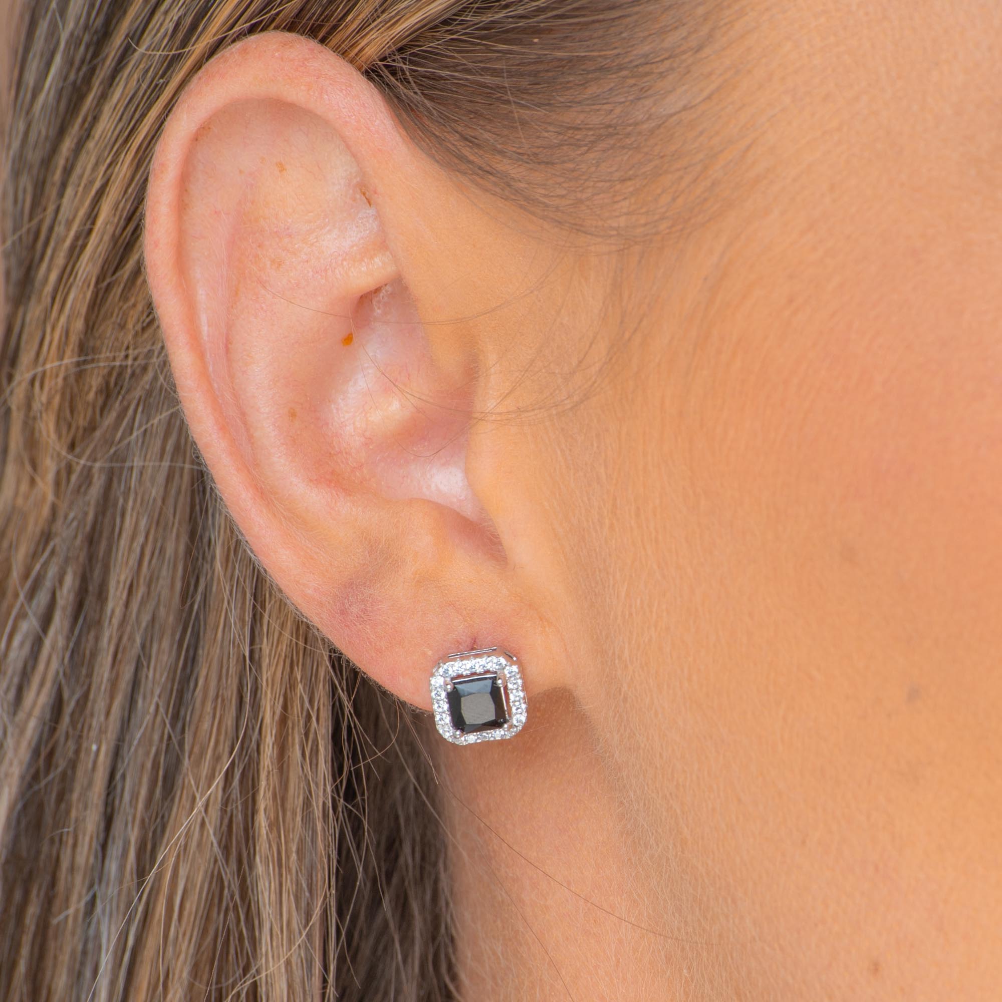 Black Square Pave Halo Stud Earrings - Camile & Stone