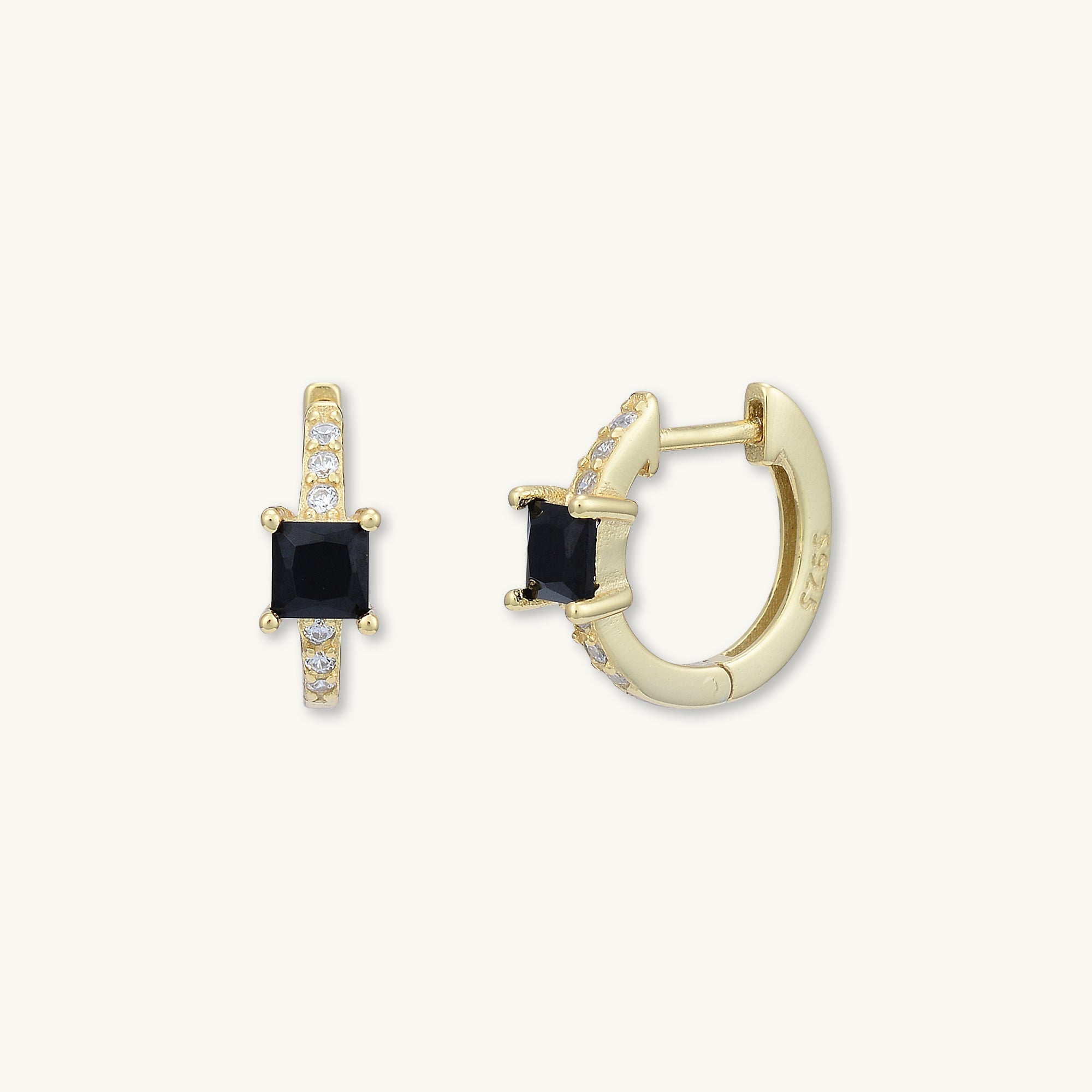 Black Square Sapphire Huggie Earrings - Camile & Stone