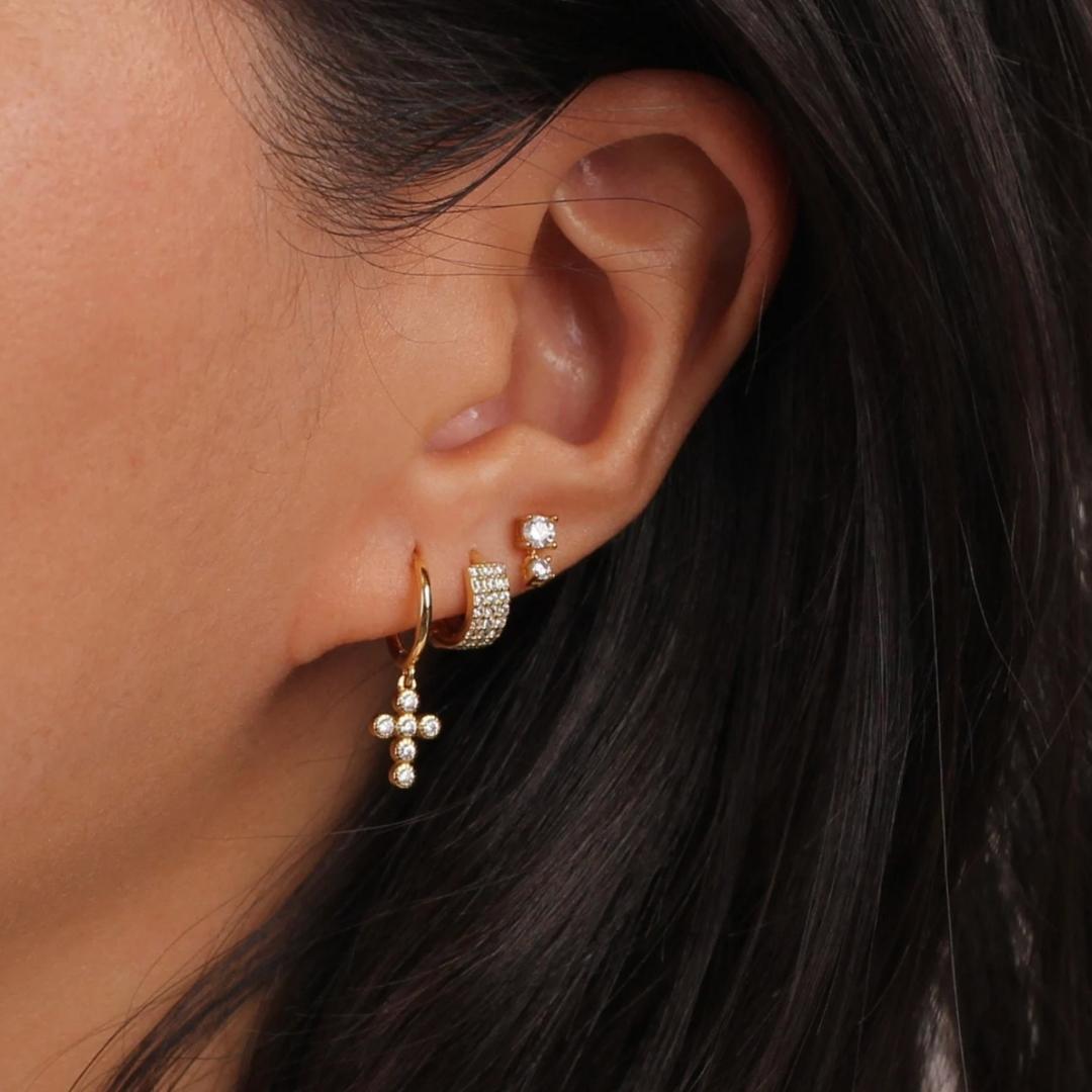 Cross Sapphire Huggie Earrings - Camile & Stone