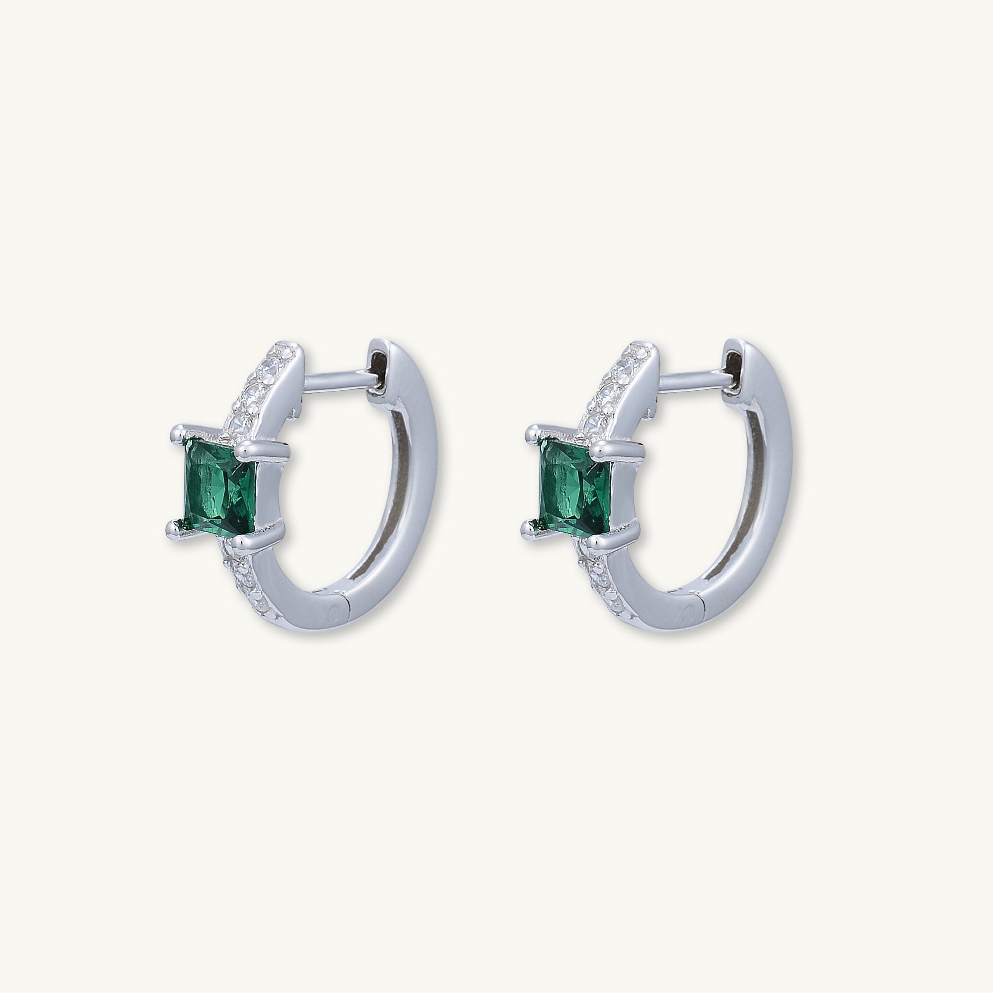 Emerald Green Square Sapphire Huggie Earrings - Camile & Stone