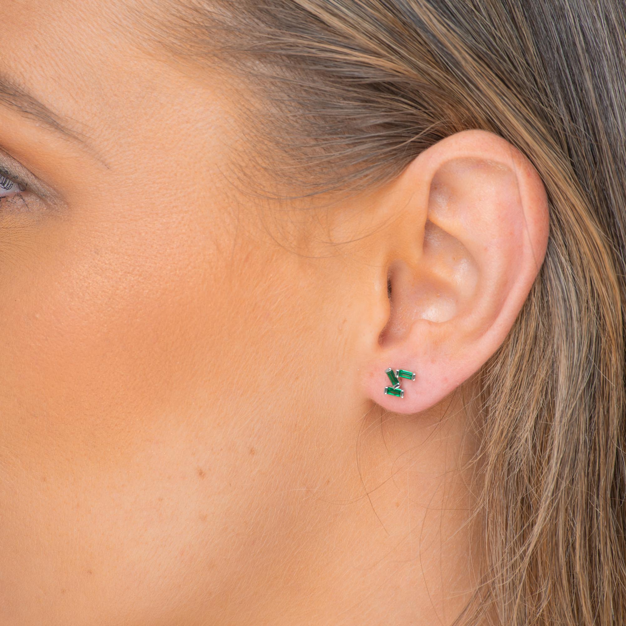 Emerald Green Trio Baguette Earrings - Camile & Stone