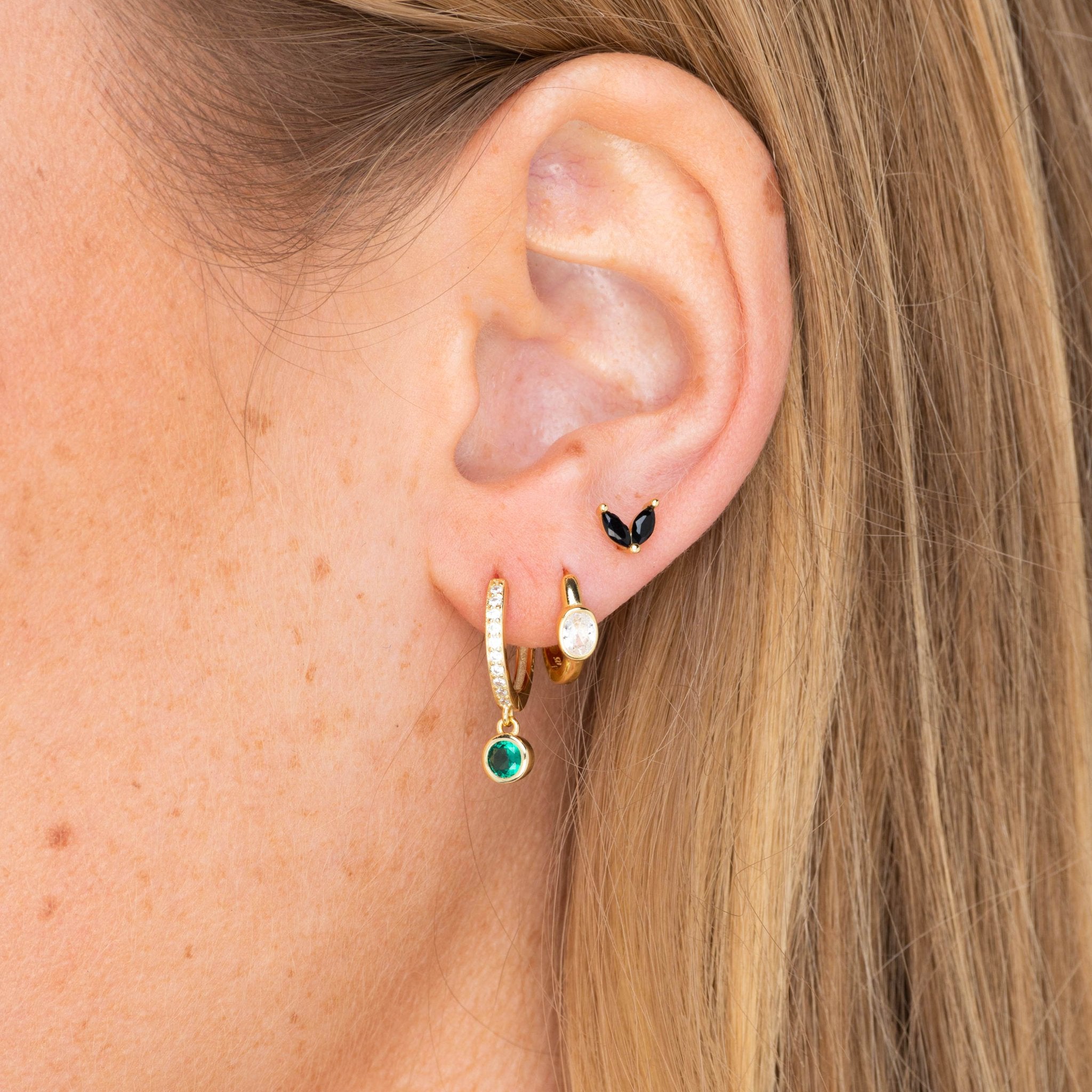 Emerald Sapphire Drop Hoop Earrings - Camile & Stone