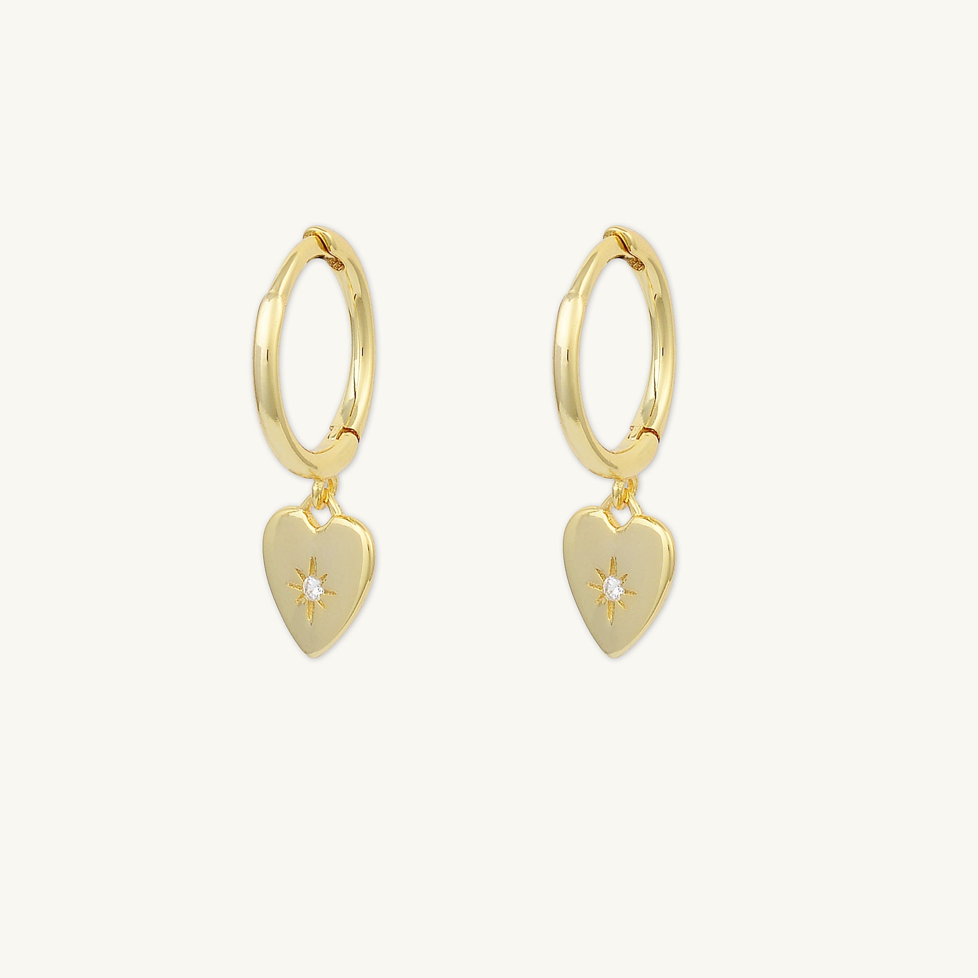North Star Heart Huggie Hoop Earrings - Camile & Stone