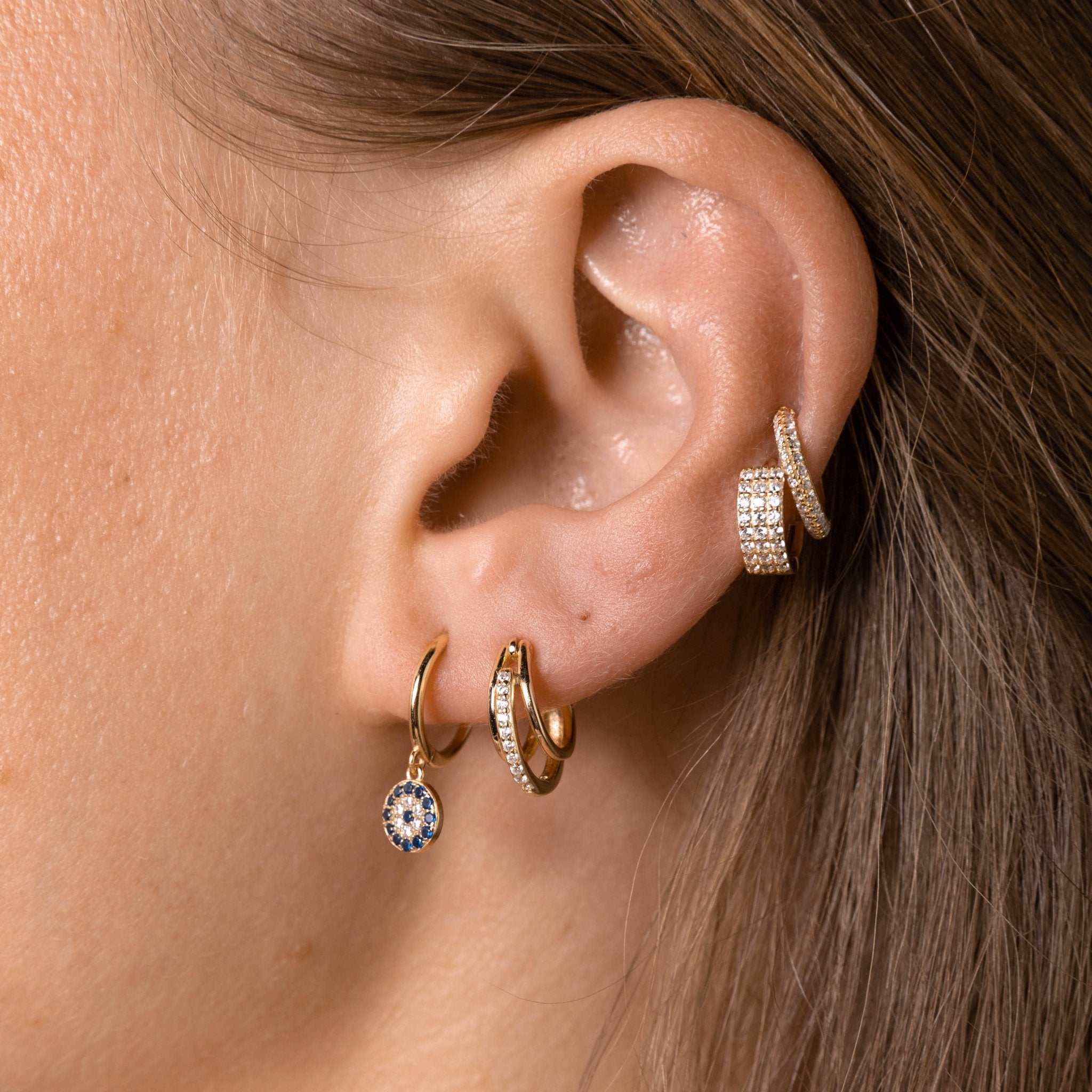 Round Evil Eye Pave Hoop Earrings - Camile & Stone