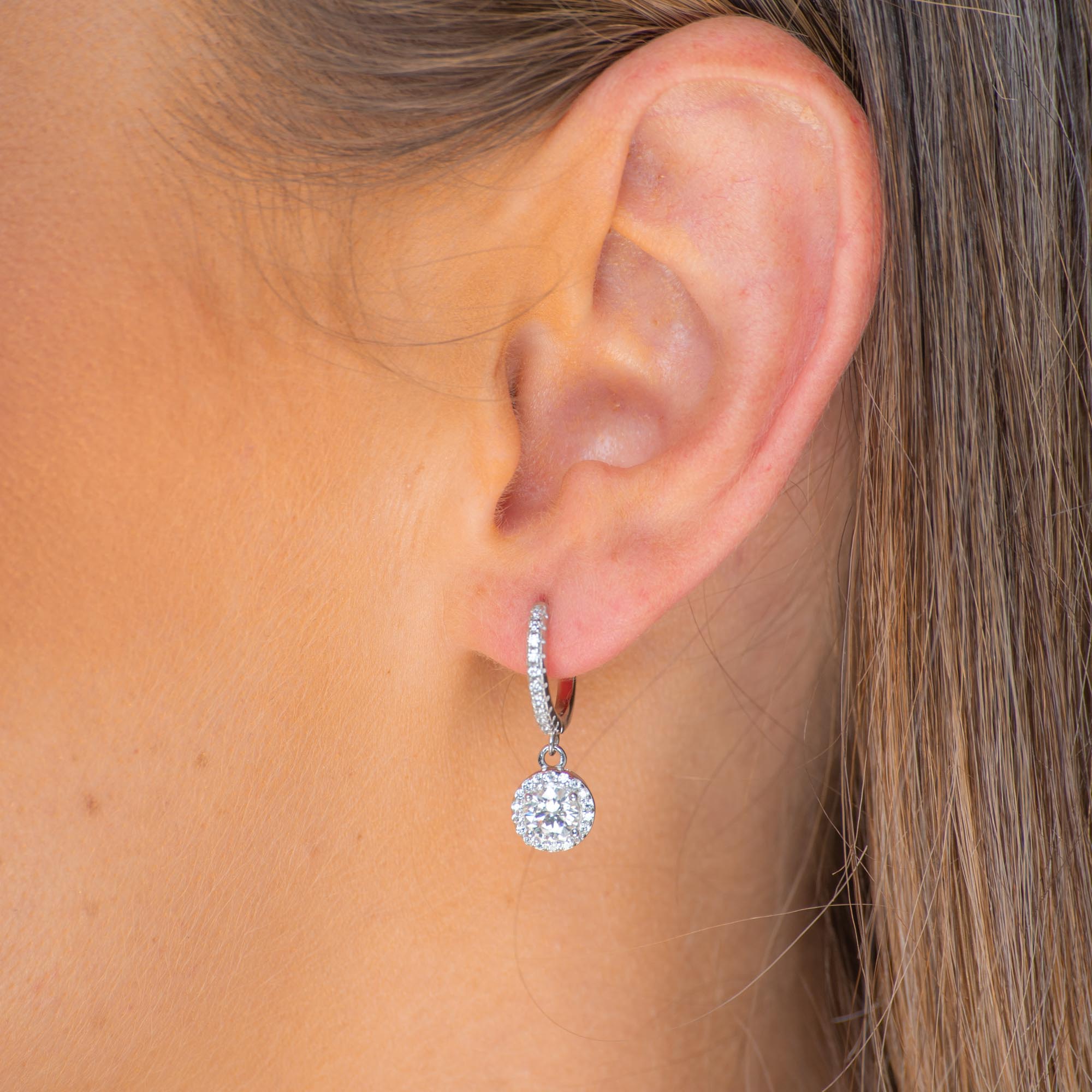 Round Halo Moissanite Hoop Huggie Earrings 0.5 Carat - Camile & Stone