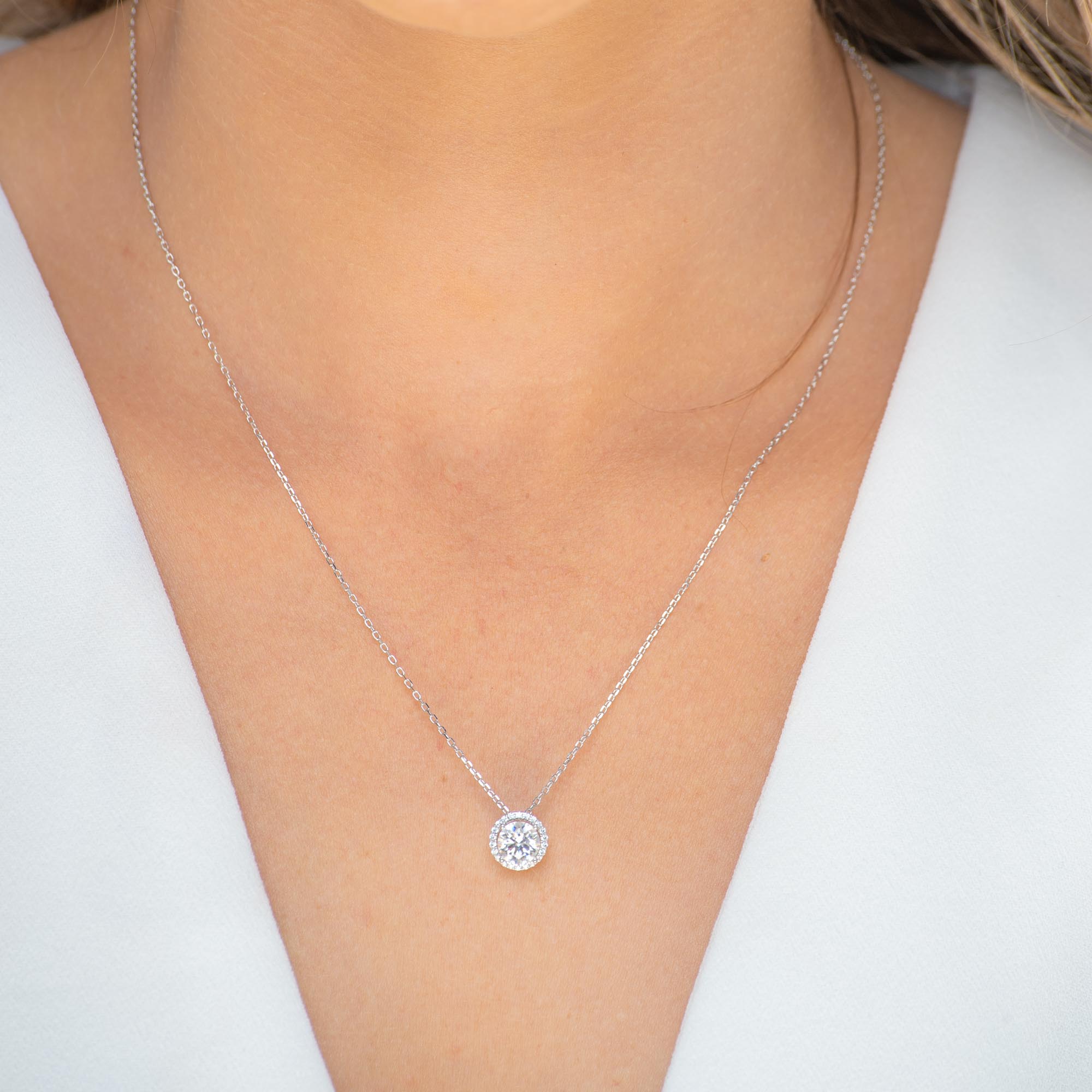 Solitaire Halo Moissanite Necklace 1 Carat - Camile & Stone