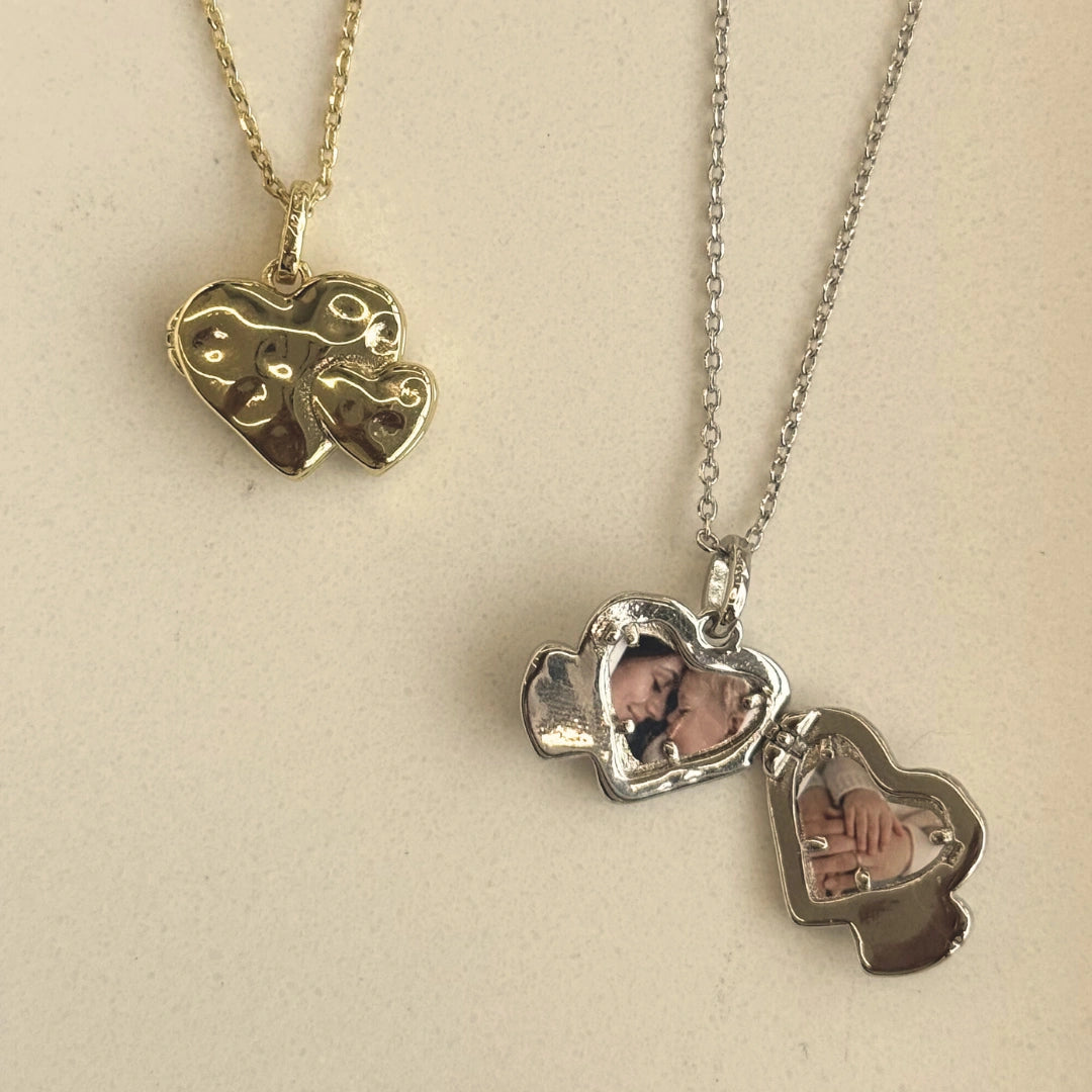 Double Heart To Heart Molten Photo Locket Necklace