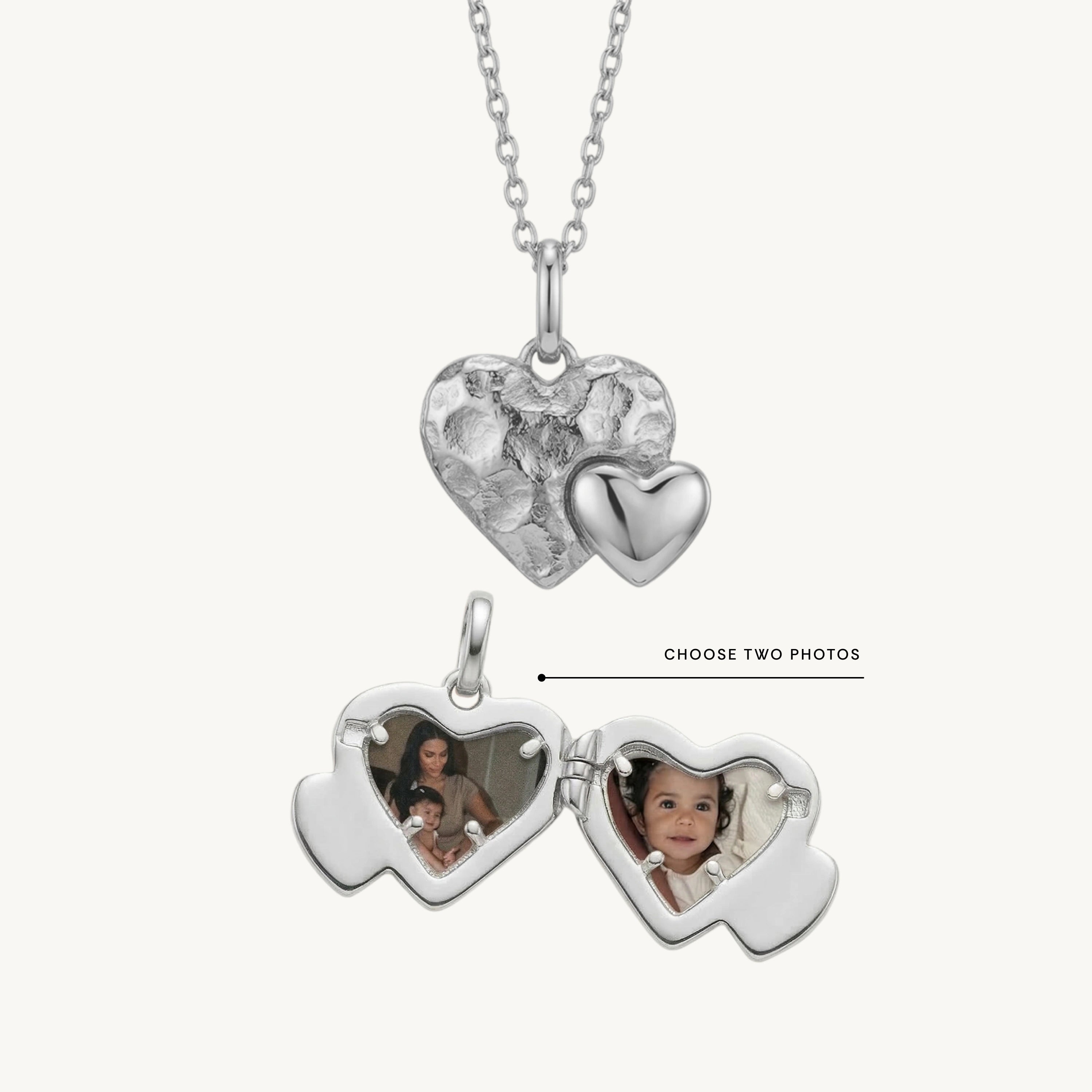 Double Heart To Heart Molten Photo Locket Necklace
