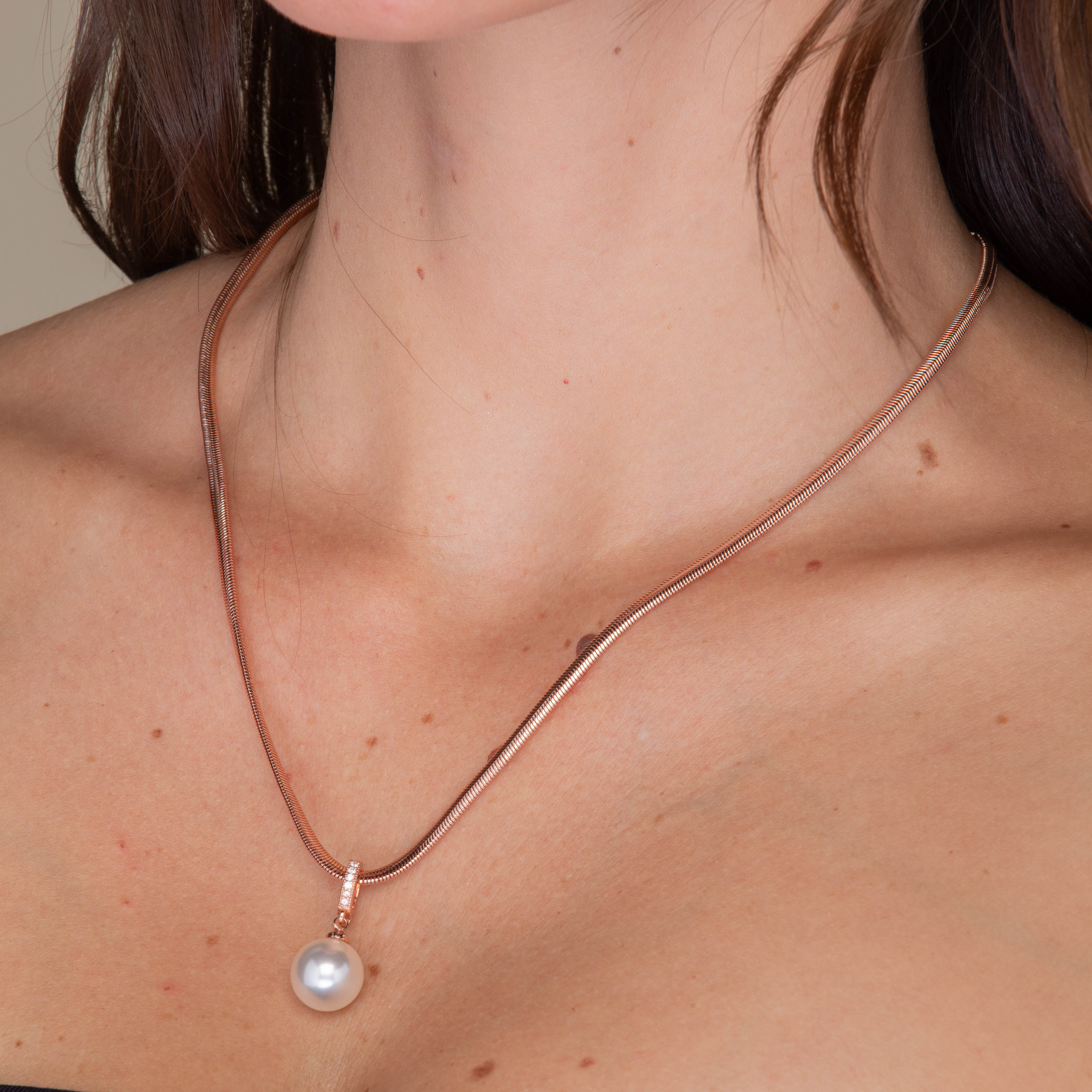 Herringbone Pearl Drop Chain Necklace