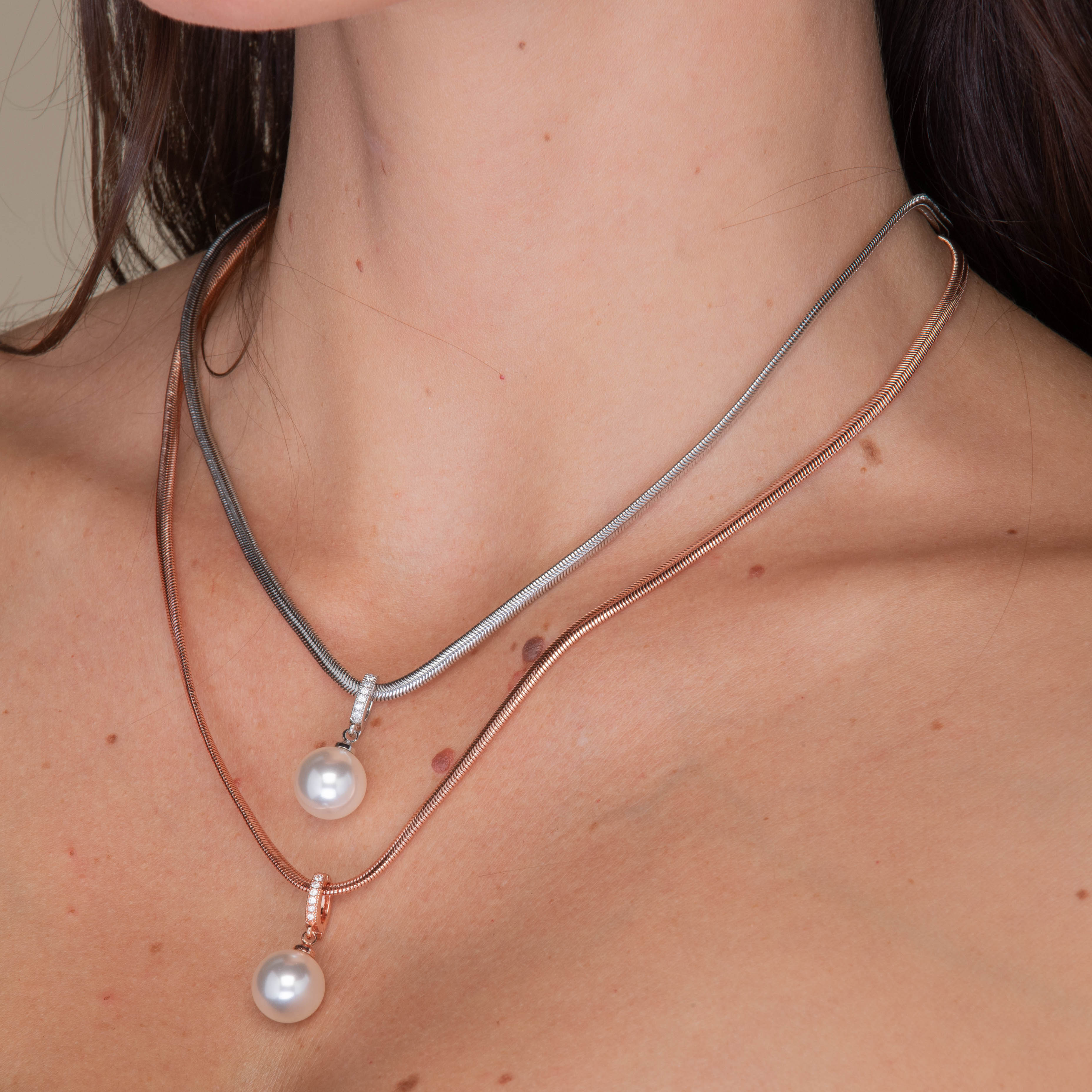 Herringbone Pearl Drop Chain Necklace