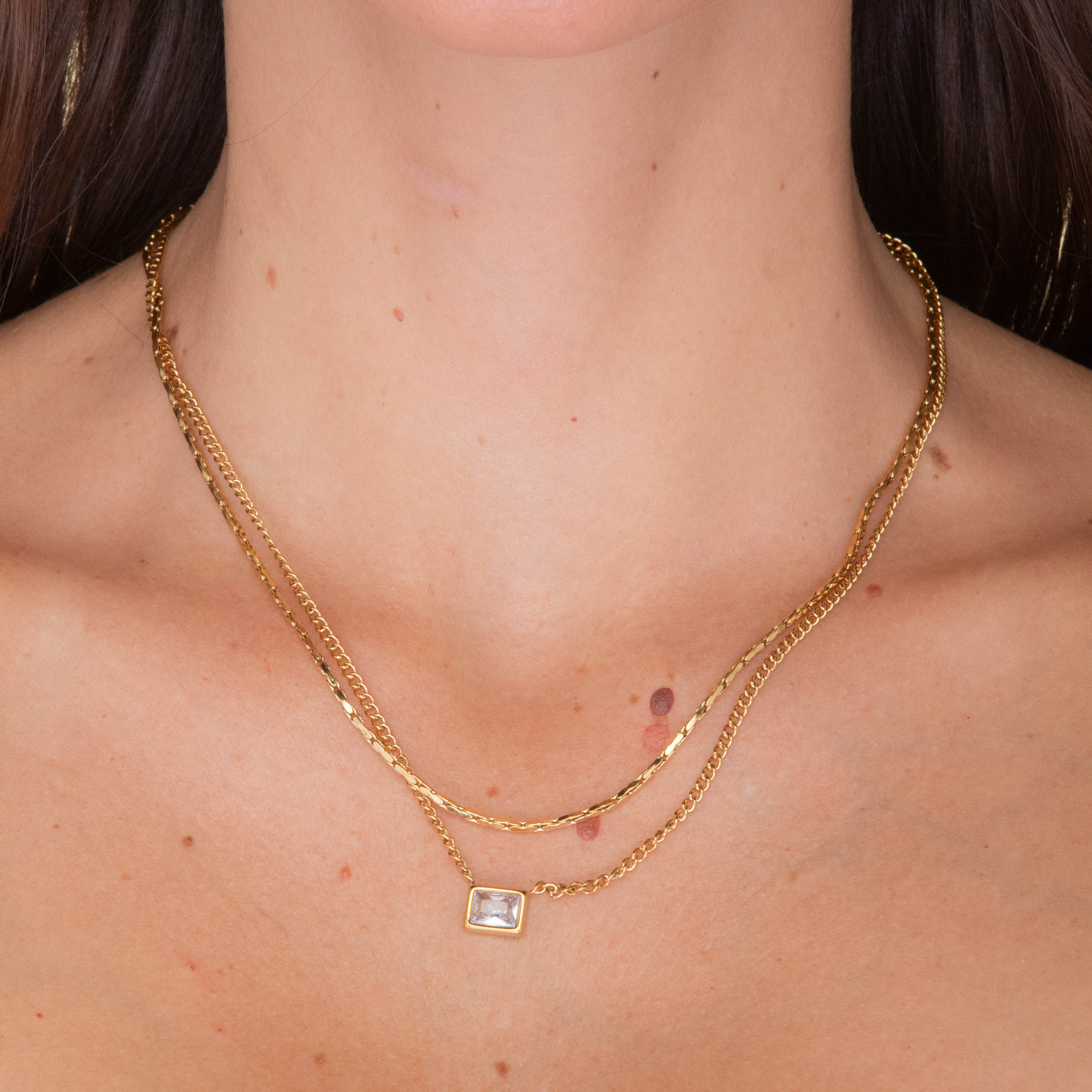 Baguette Cuban Trace Chain Layering Necklace