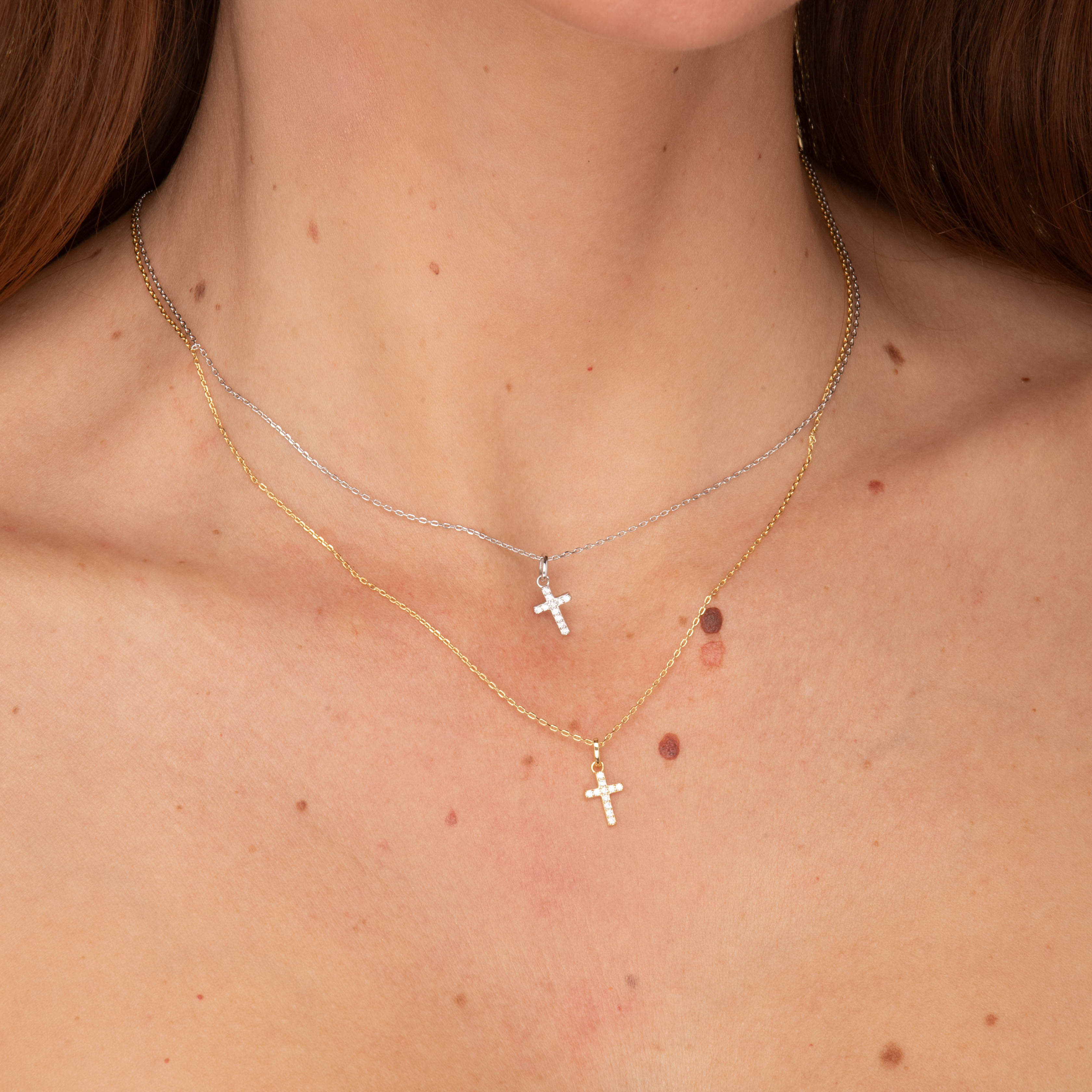 Cross Sapphire Pendant Chain Necklace