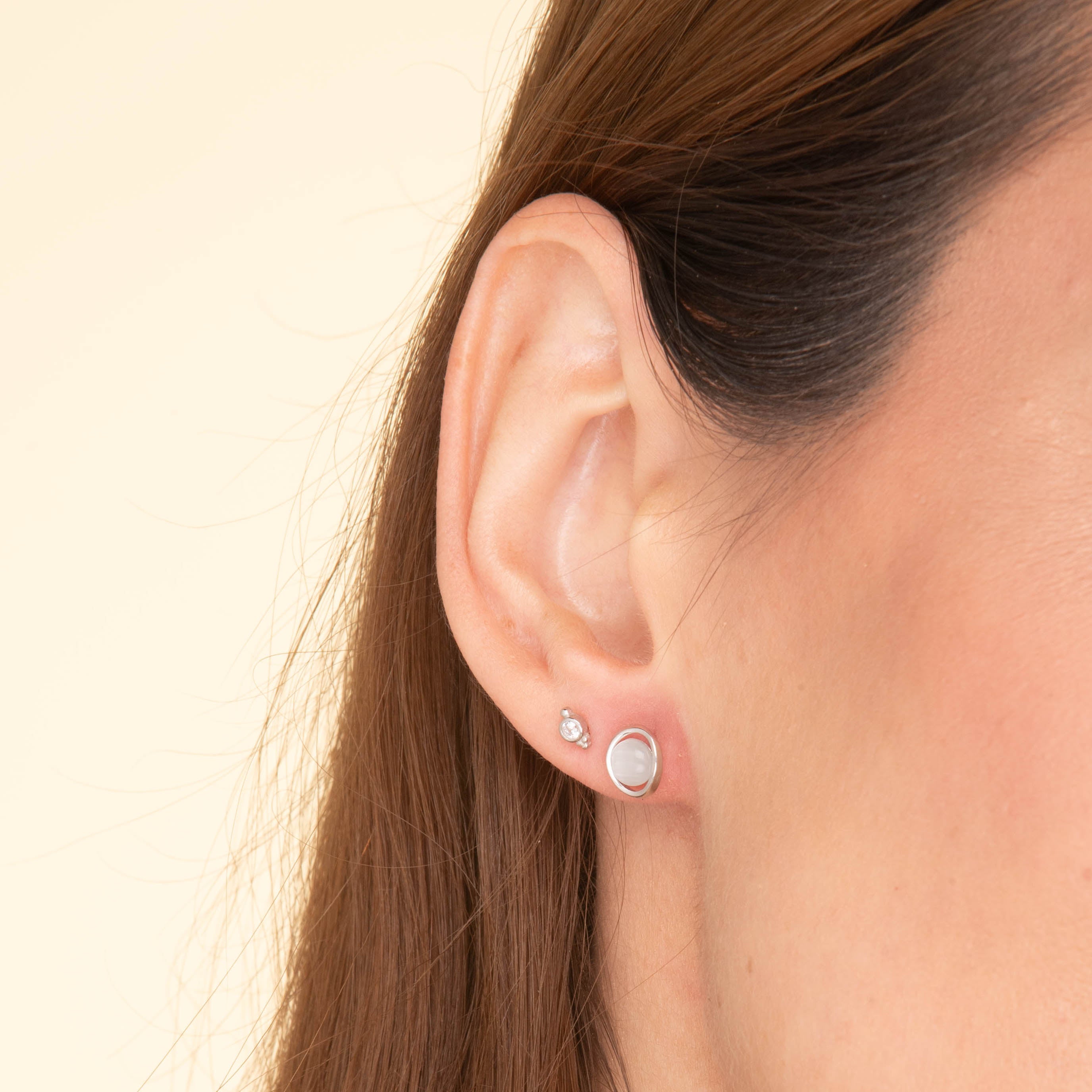 Circular Moonstone Stud Earrings