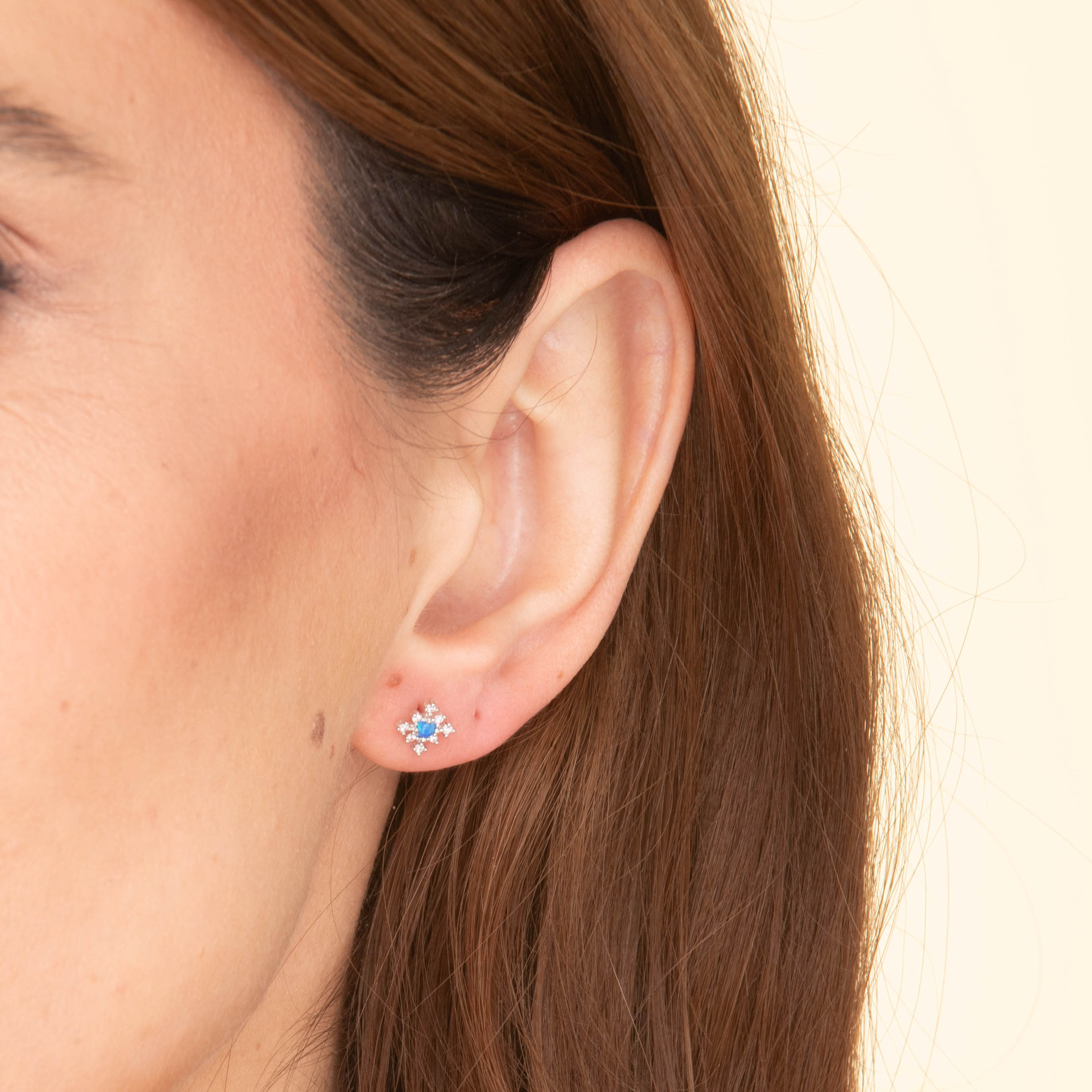 Snowflake Blue Opal Sapphire Stud Earrings