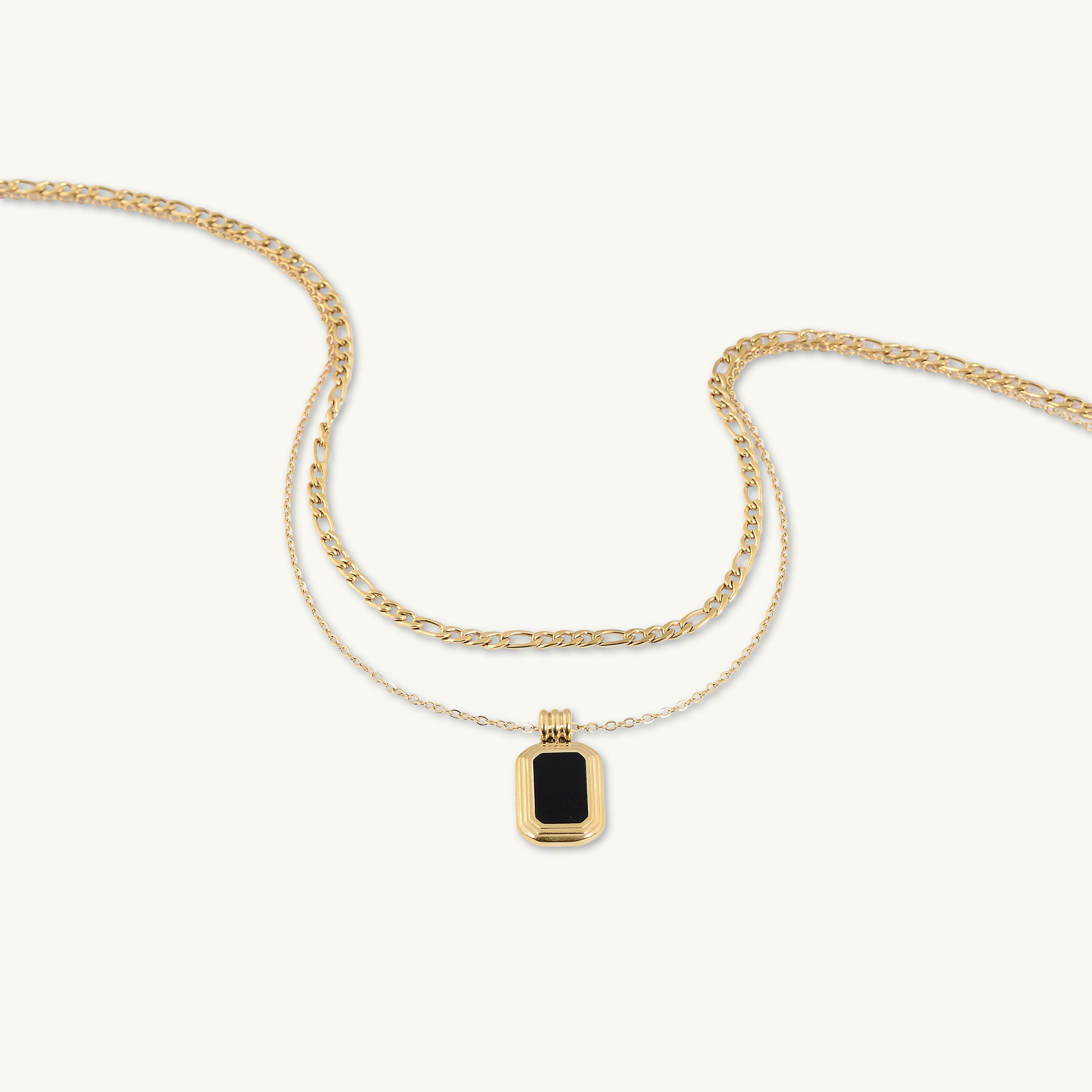 Obsidian Pendant Figaro Layered Necklace