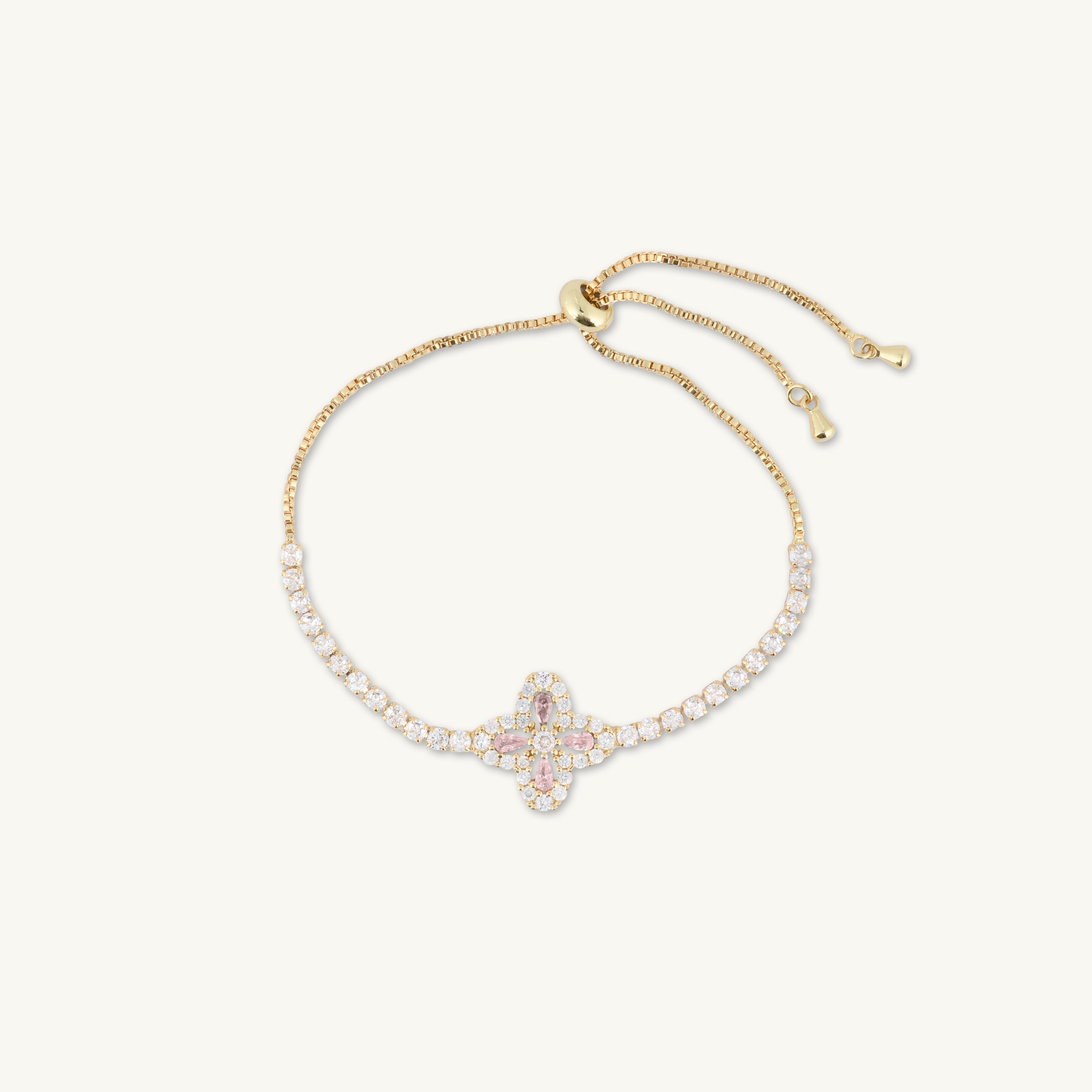 Clover Tennis Pink Zirconia Chain Bracelet