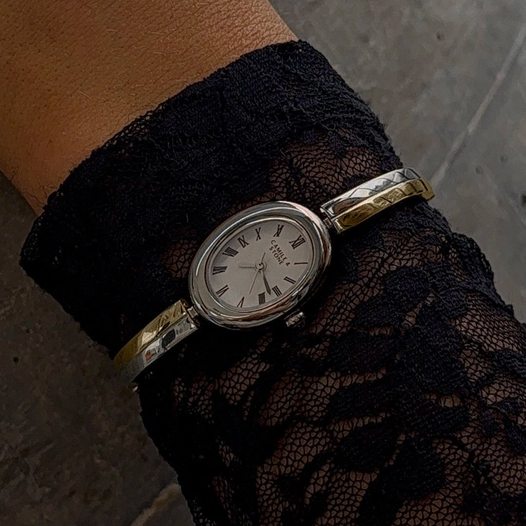 Audrey Two-Tone Oval Watch | Silver