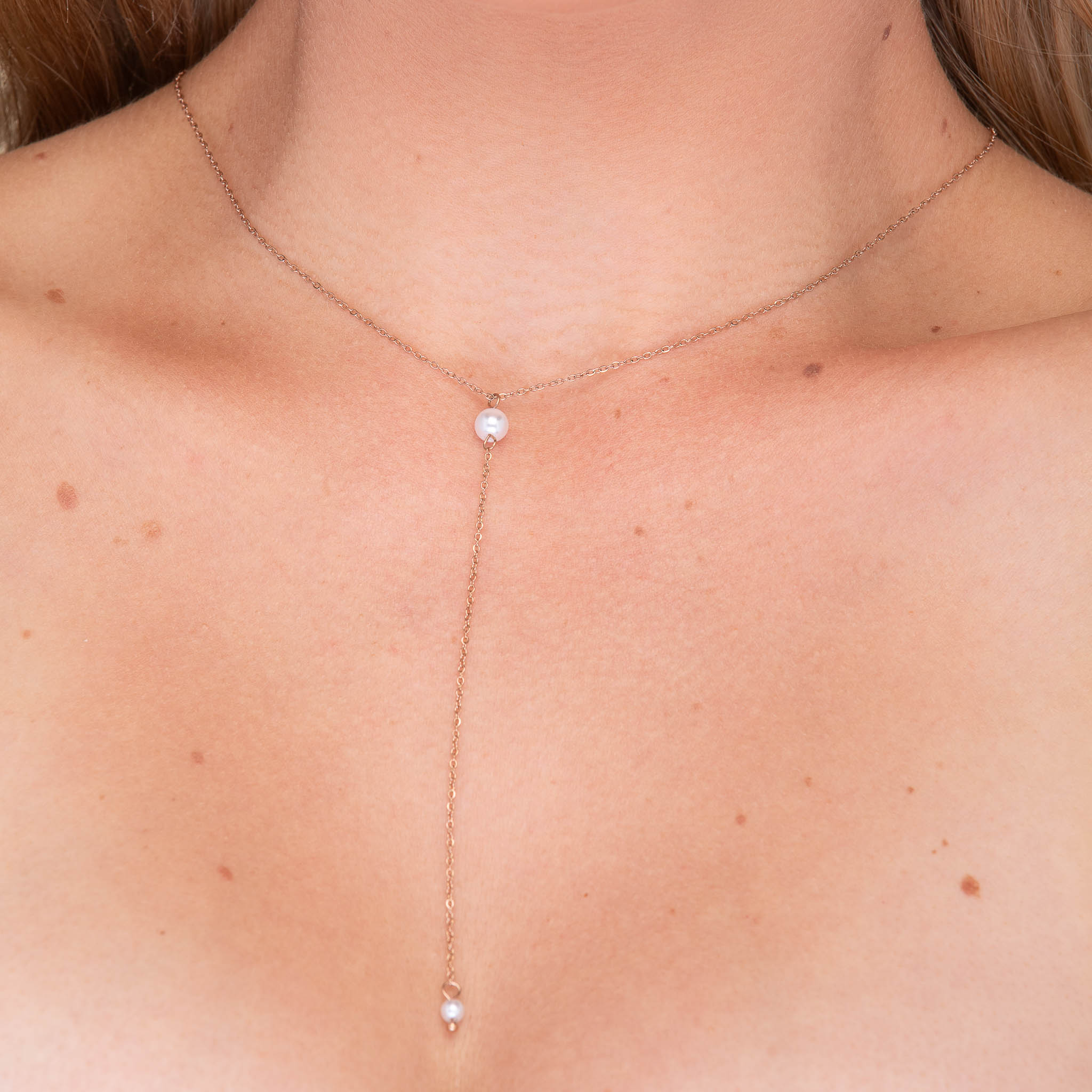 Double Pearl Y Drop Necklace