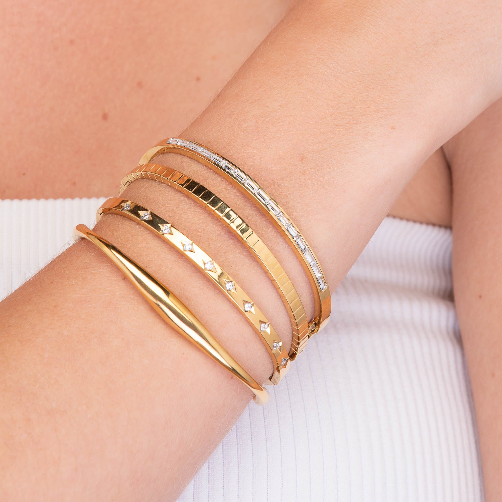 Linear Baguette Hinged Bangle Bracelet