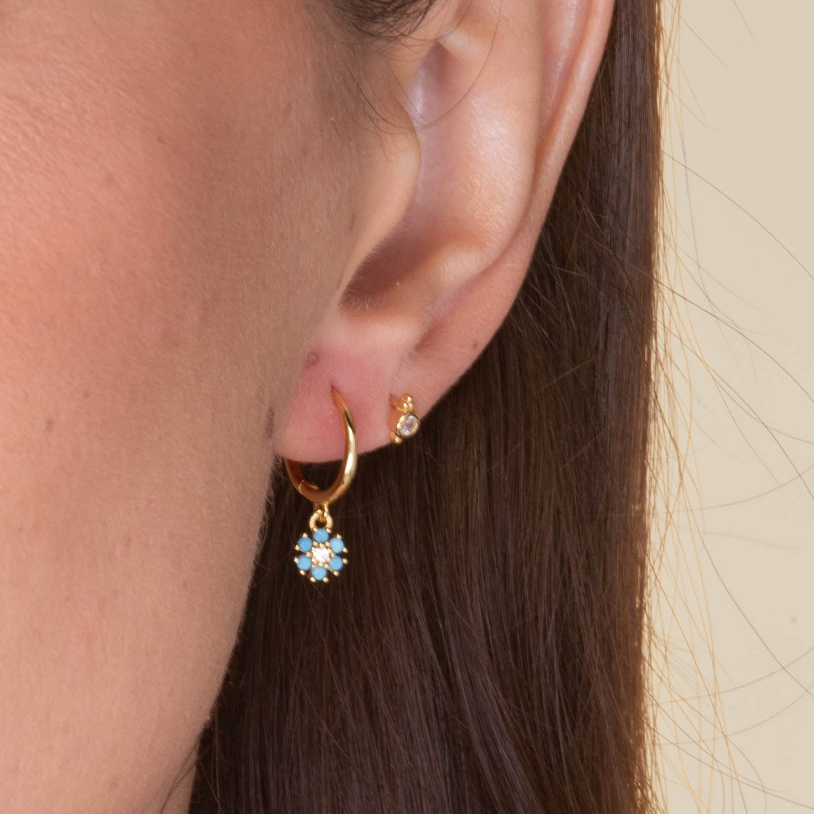 Turquoise Blue Flower Hoop Earrings