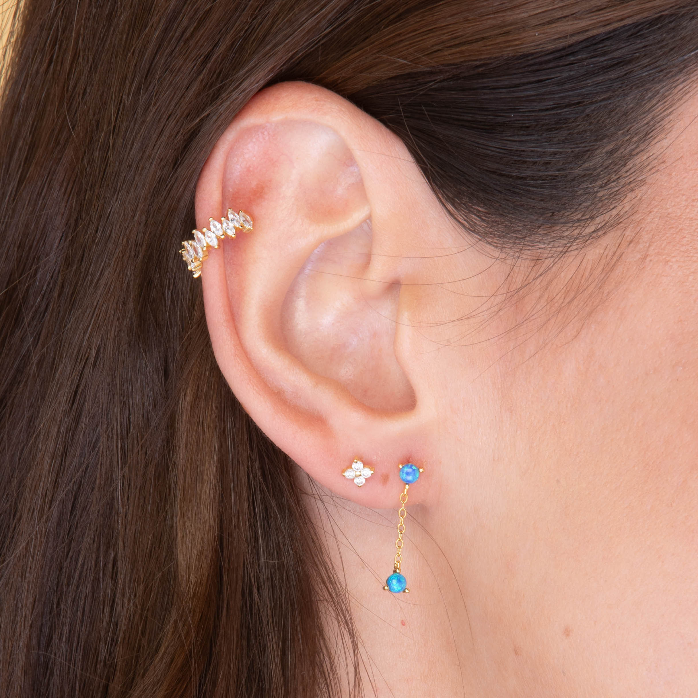 Blue Opal Dangling Stud Earrings