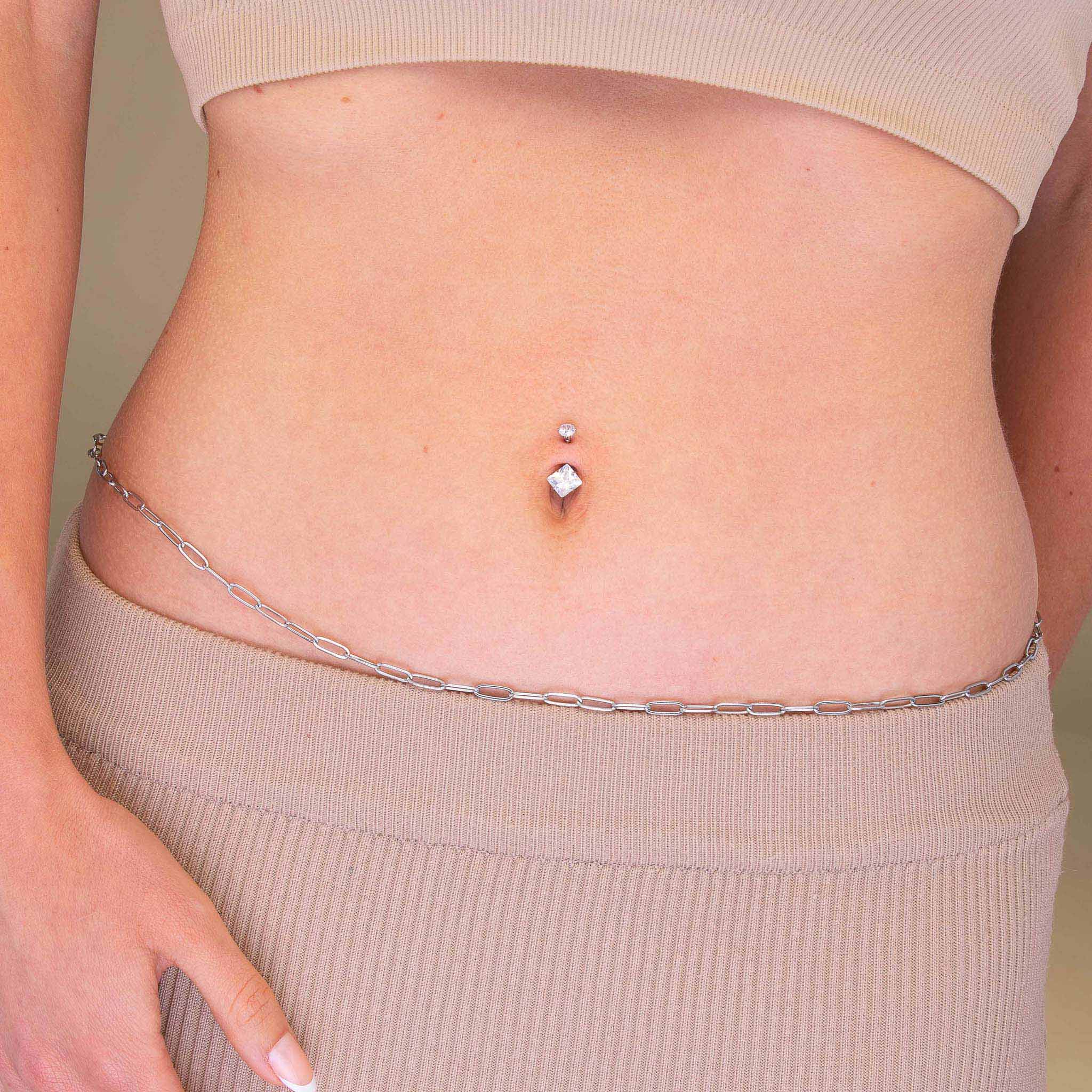 Square Sapphire Titanium Belly Ring