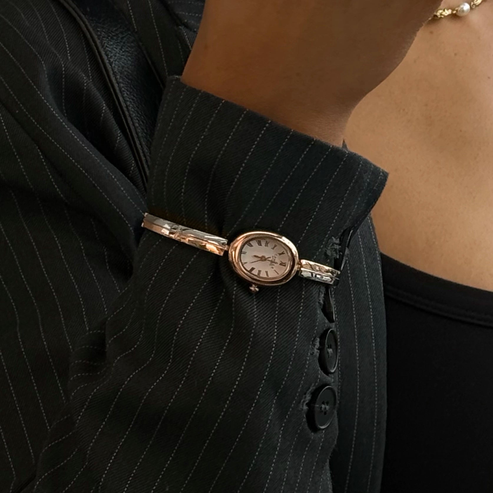 Audrey Two-Tone Oval Watch | Rose Gold