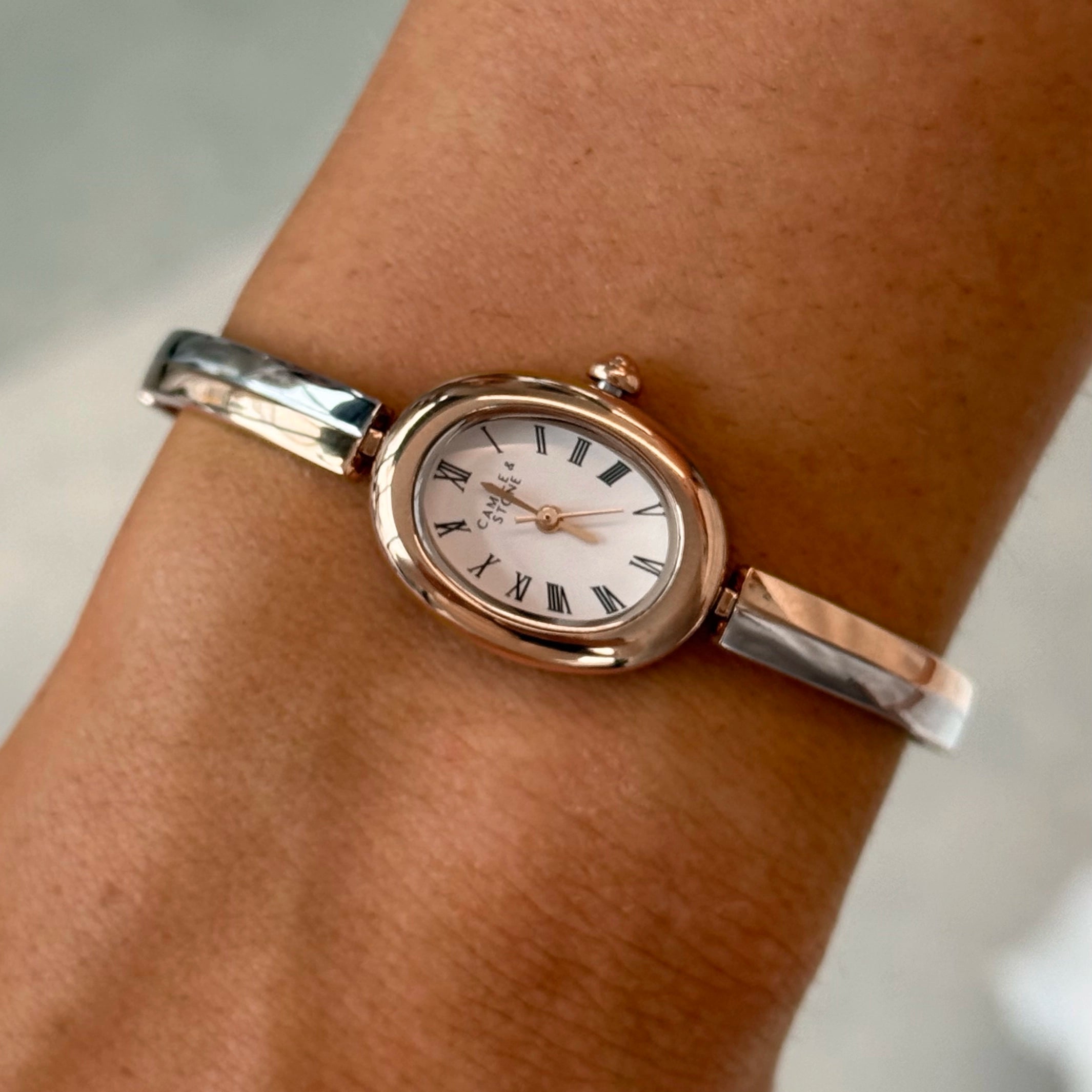 Audrey Two-Tone Oval Watch | Rose Gold
