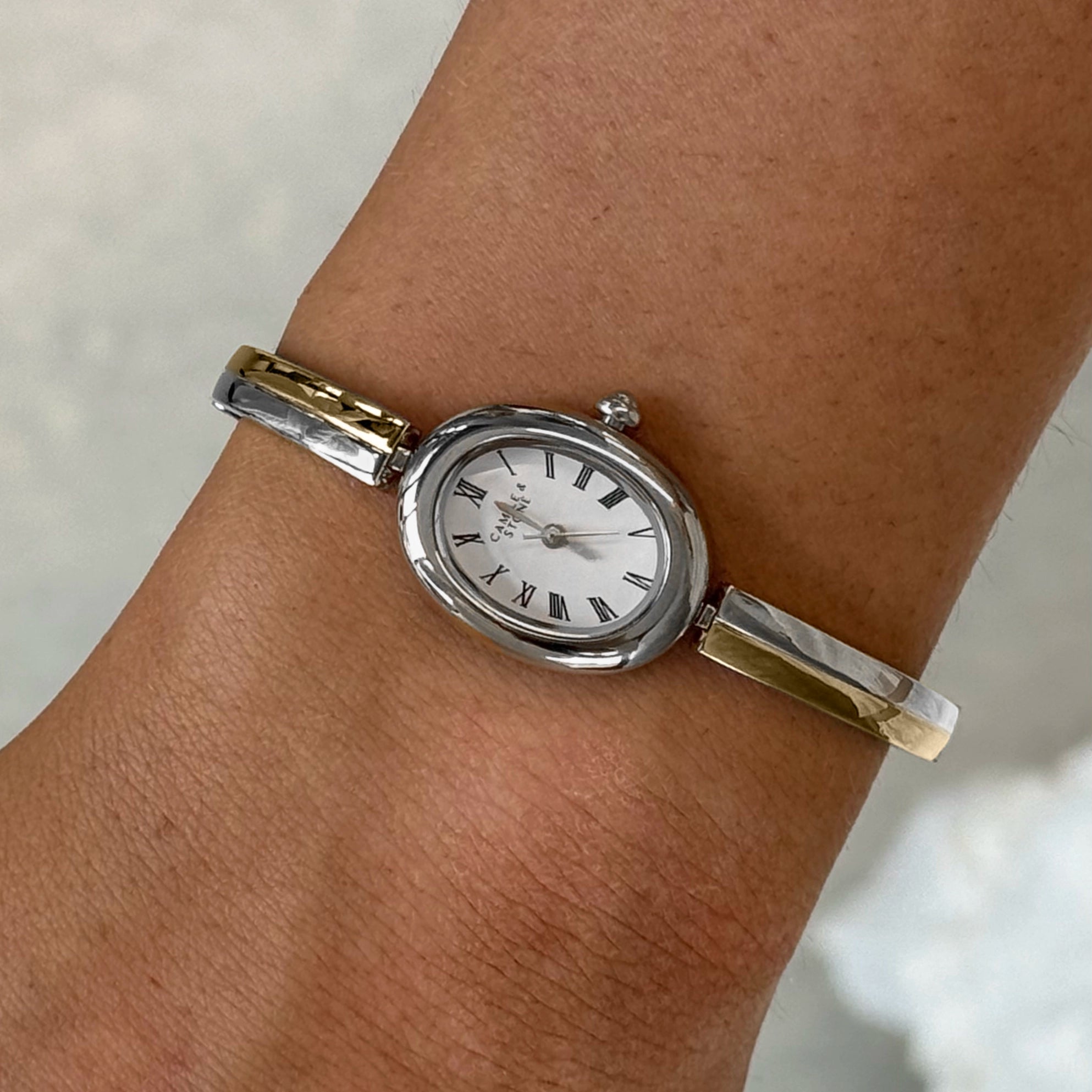 Audrey Two-Tone Oval Watch | Silver