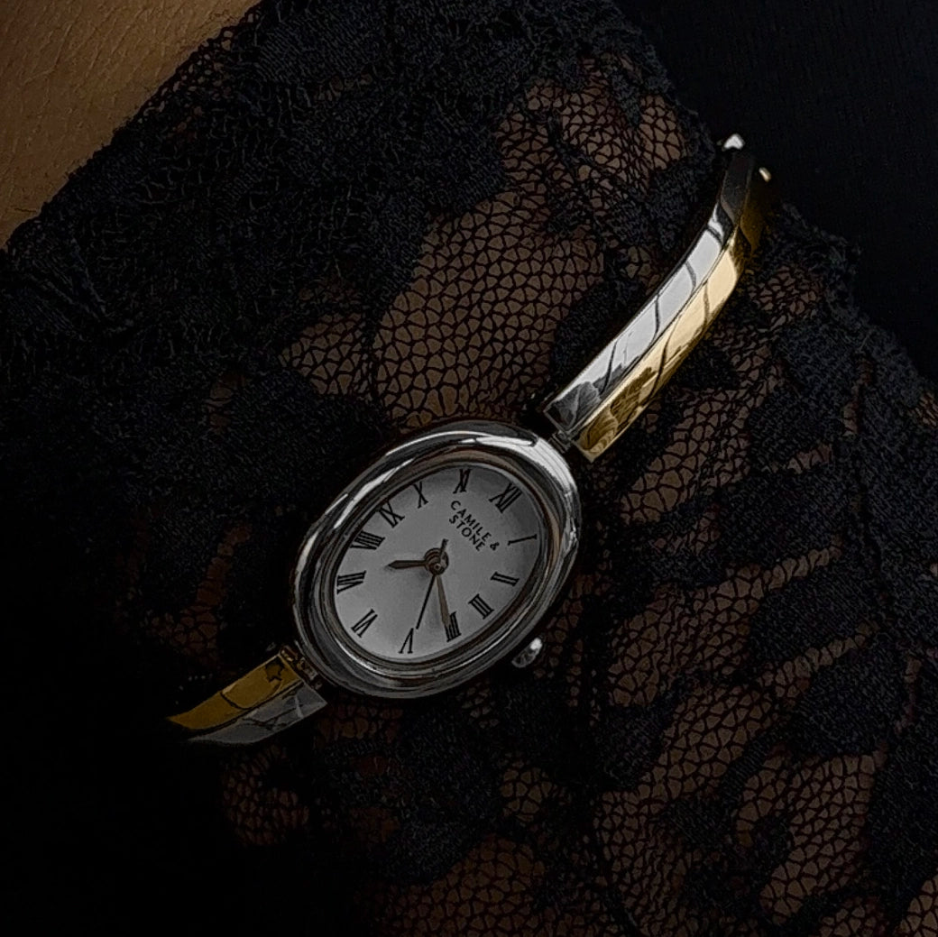 Audrey Two-Tone Oval Watch | Silver