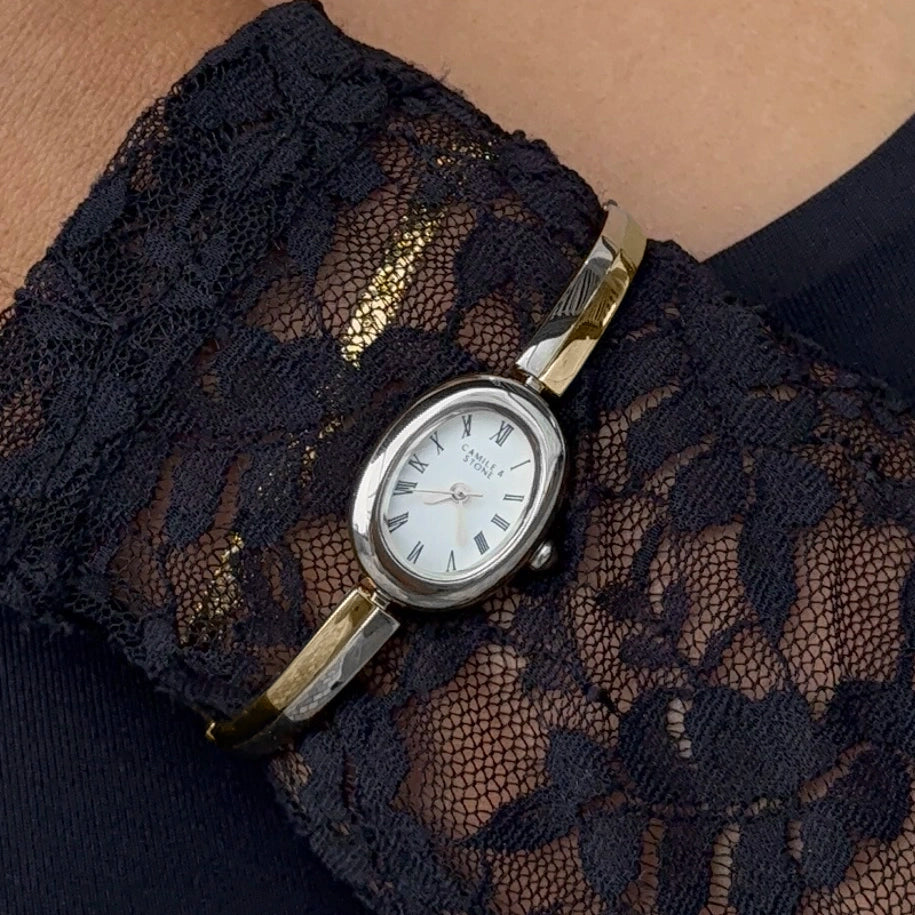 Audrey Two-Tone Oval Watch | Silver