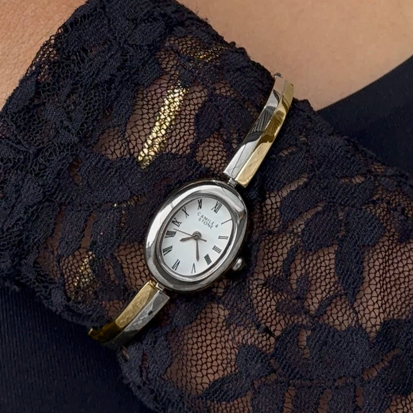 Audrey Two-Tone Oval Watch | Silver