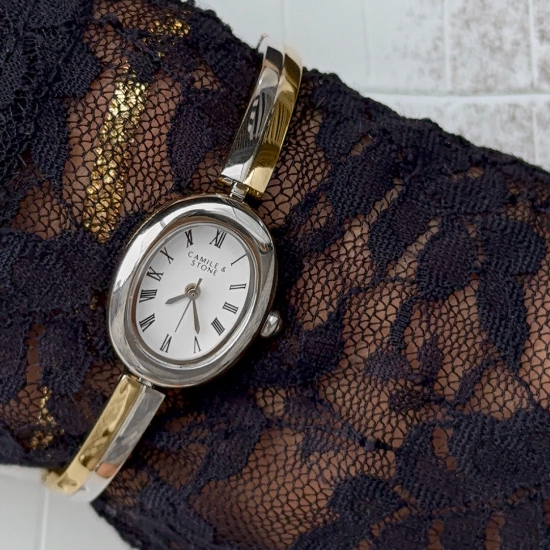 Audrey Two-Tone Oval Watch | Silver