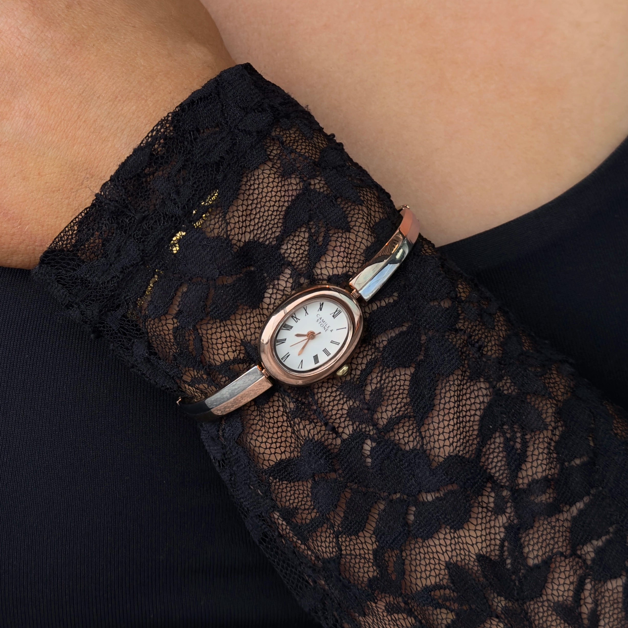 Audrey Two-Tone Oval Watch | Rose Gold