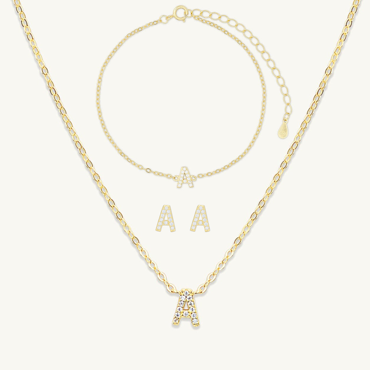 Sapphire Initial Letter Bundle (Necklace, Earrings, Bracelet)