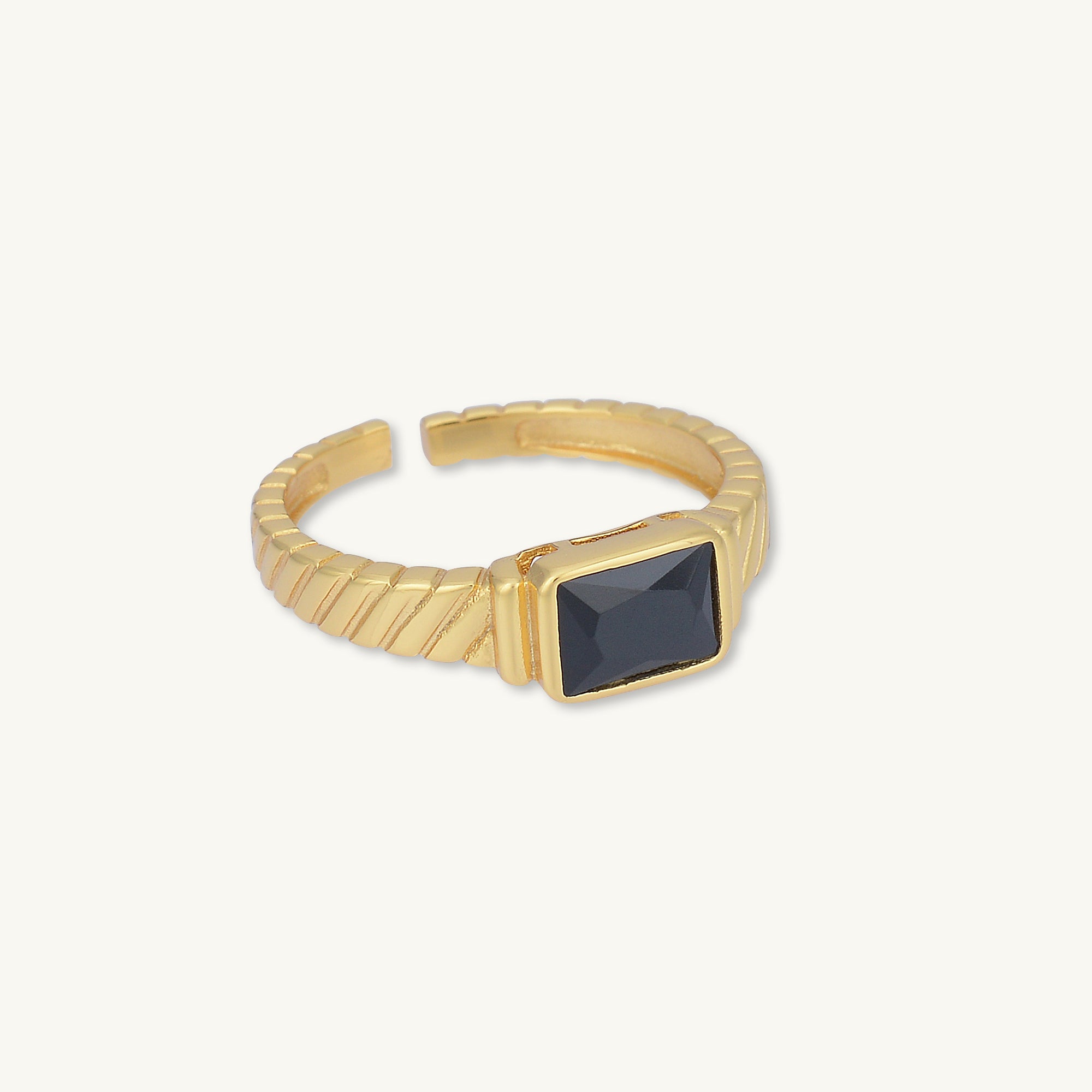 Onyx Baguette Twist Open Ring