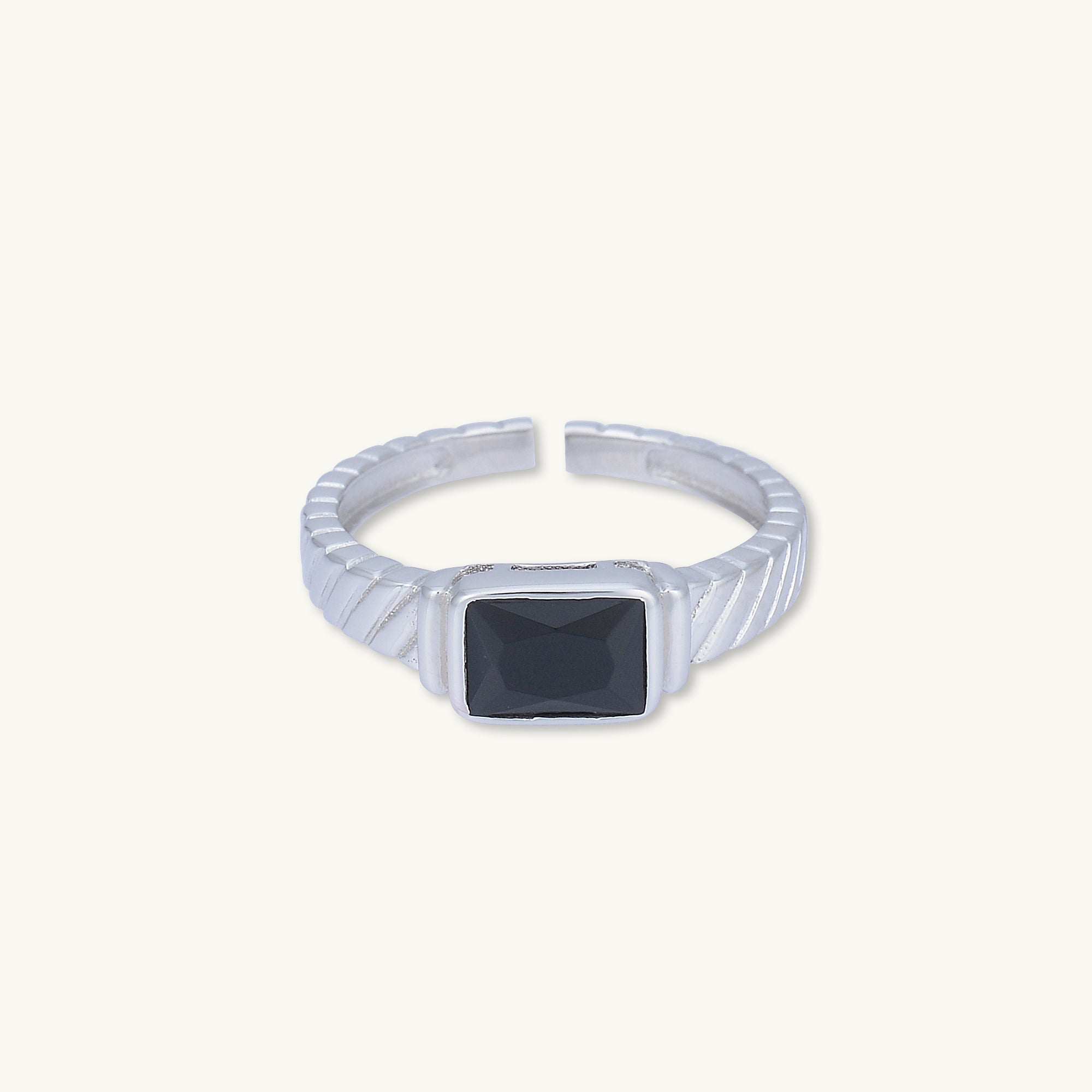 Onyx Baguette Twist Open Ring