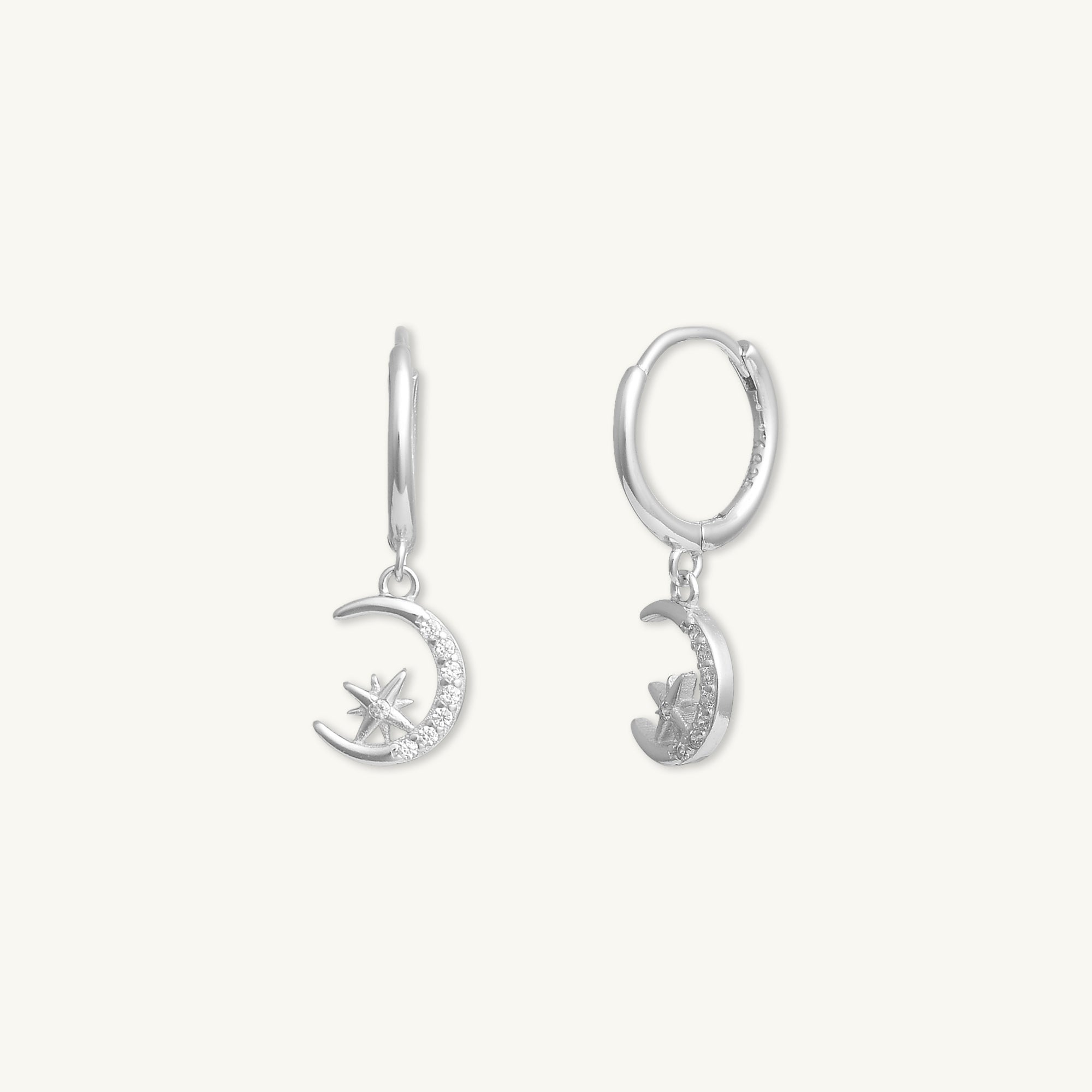 Crescent Moon Zirconia Huggie Earrings