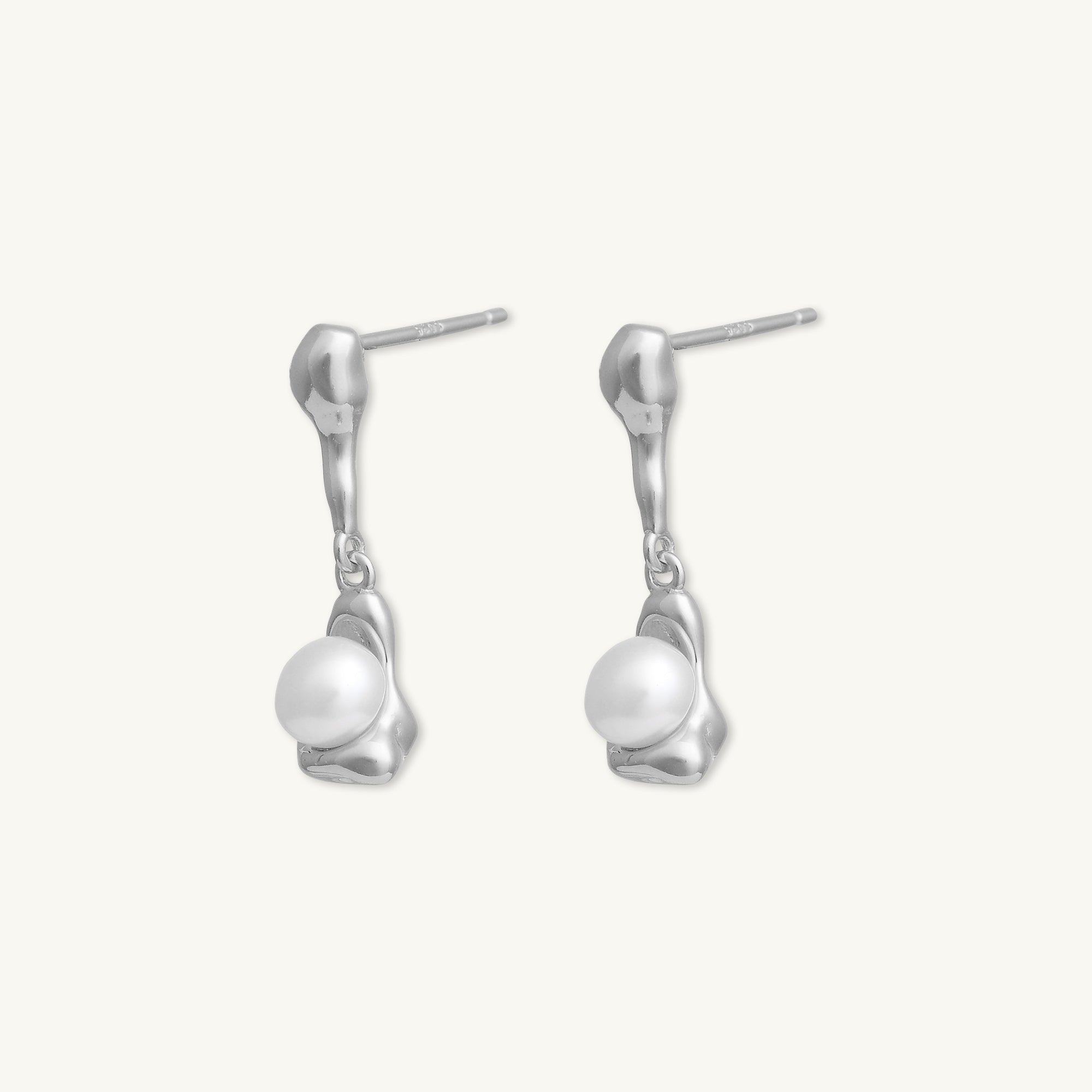 Molten Pearl Dangle Stud Earrings