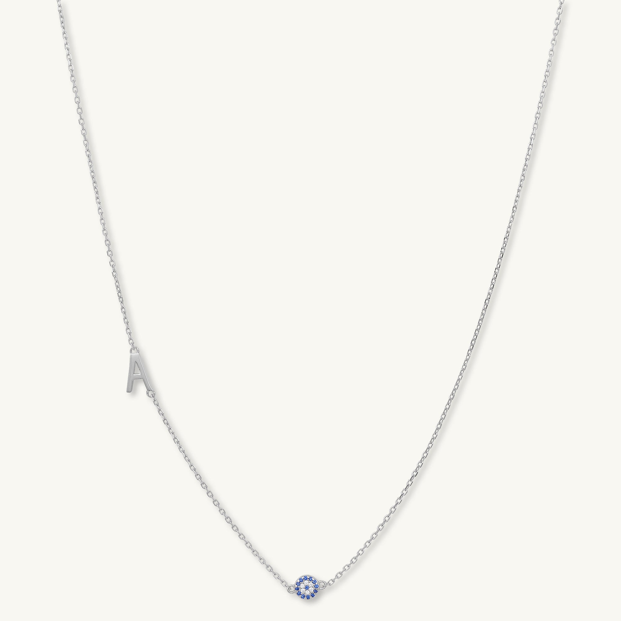 Sideways Initial Letter Evil Eye Necklace