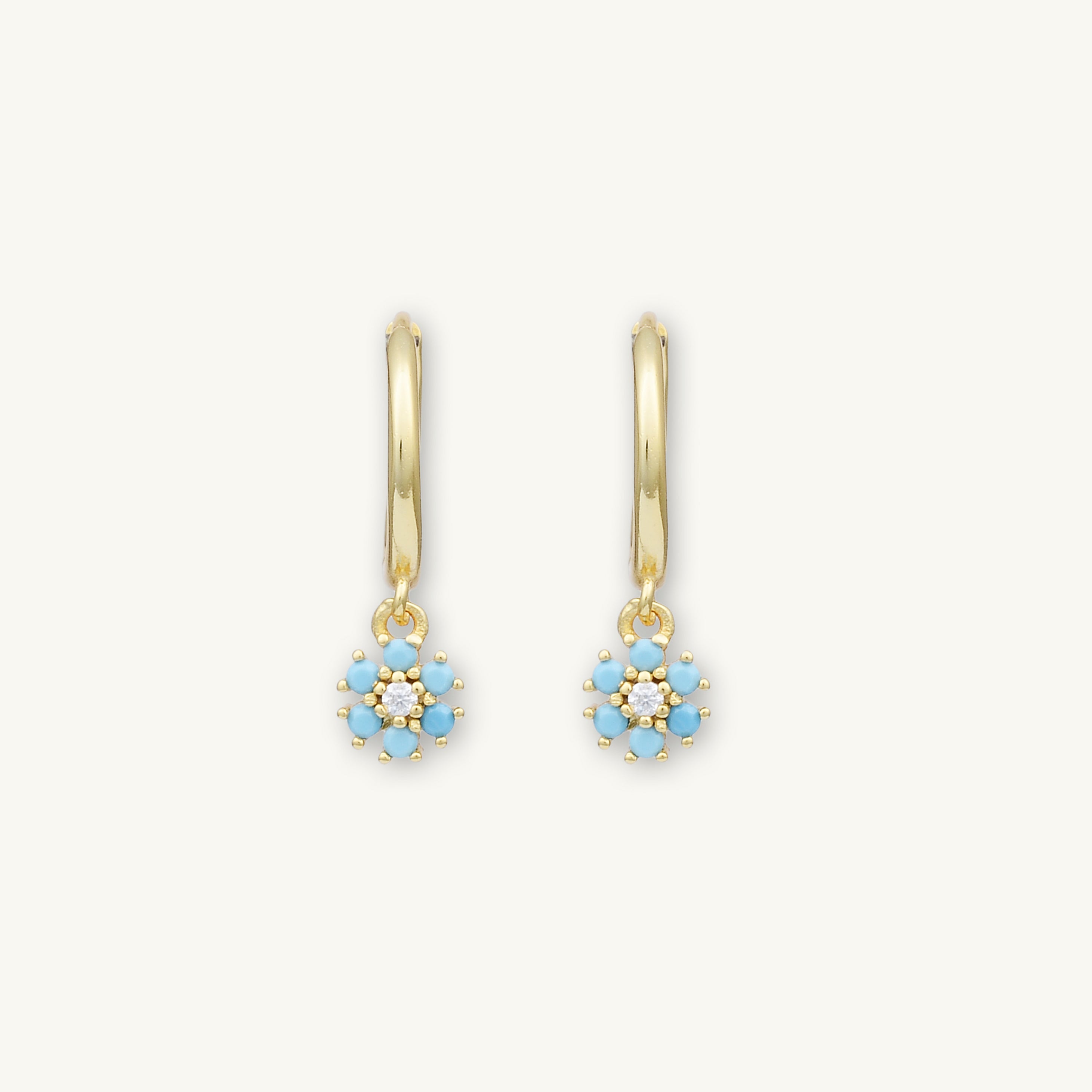 Turquoise Blue Flower Hoop Earrings