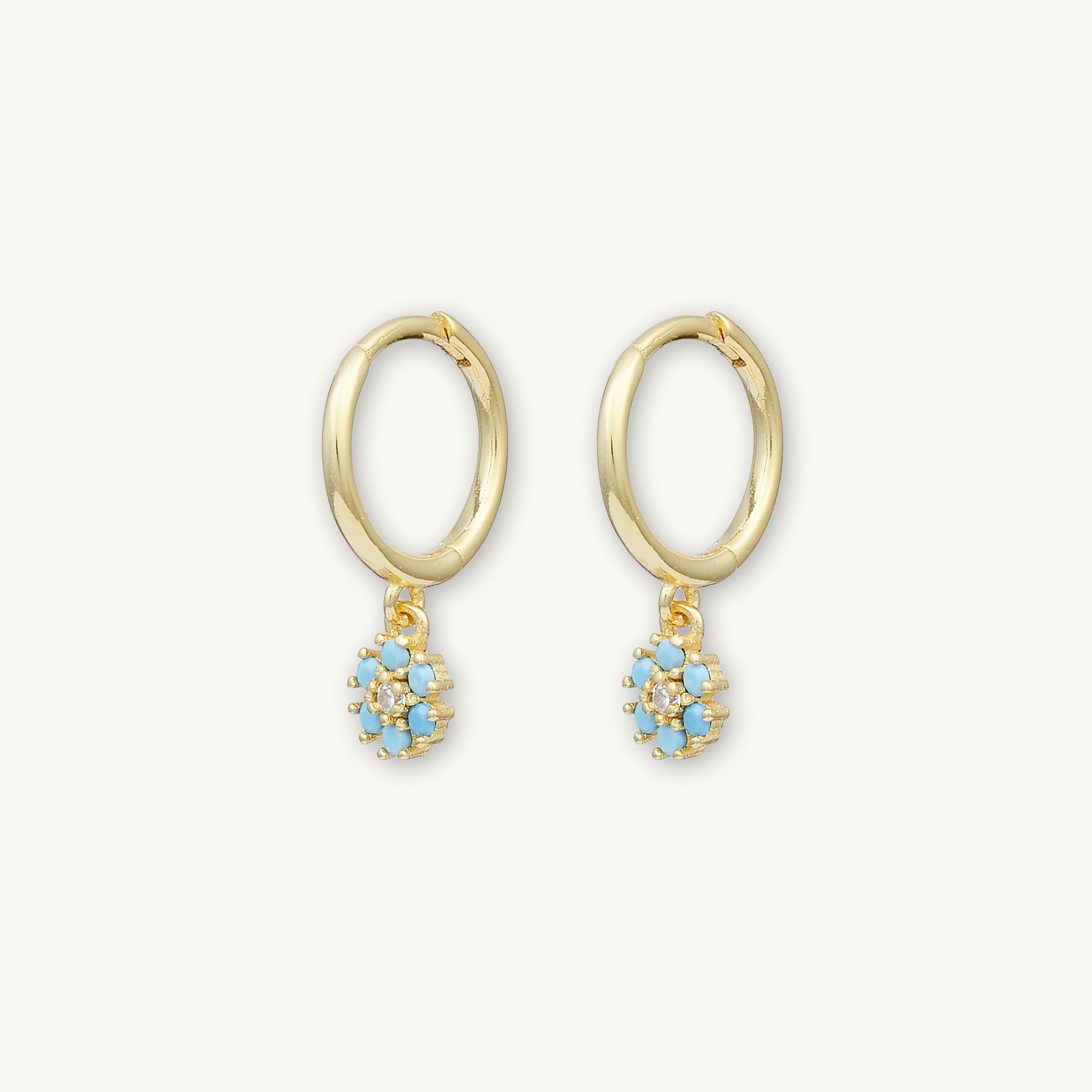 Turquoise Blue Flower Hoop Earrings