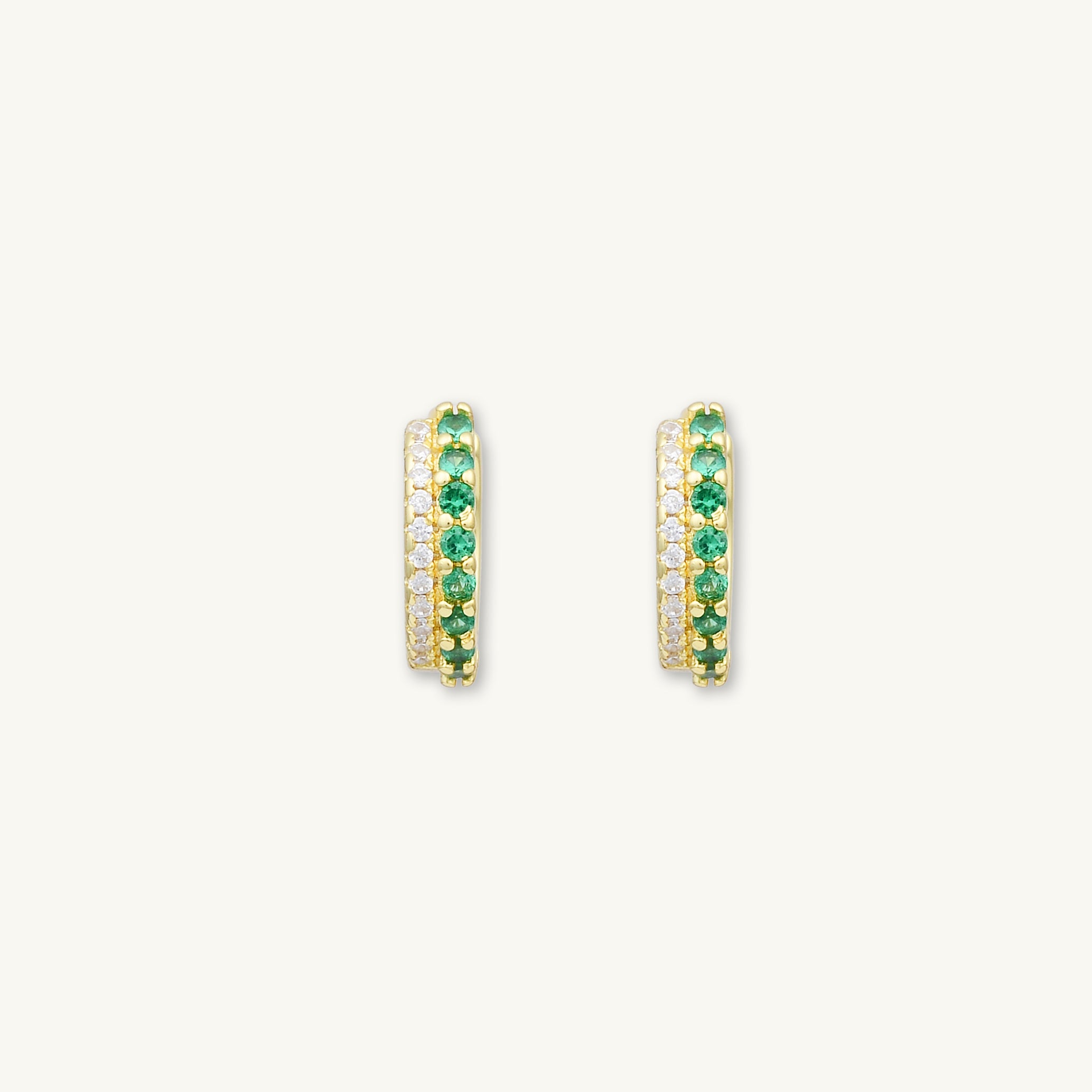 Double Emerald Pave Huggie Hoop Earrings