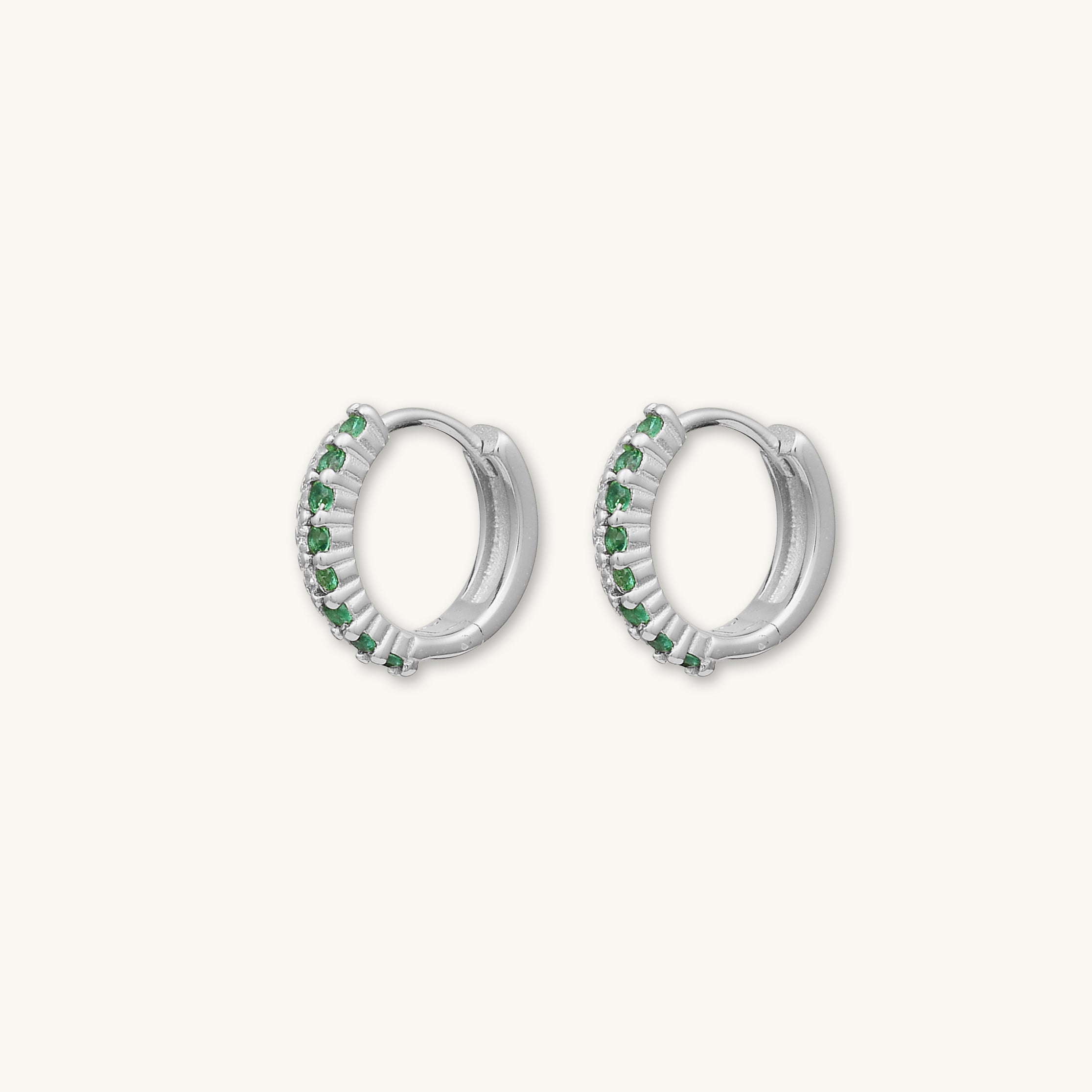 Double Emerald Pave Huggie Hoop Earrings