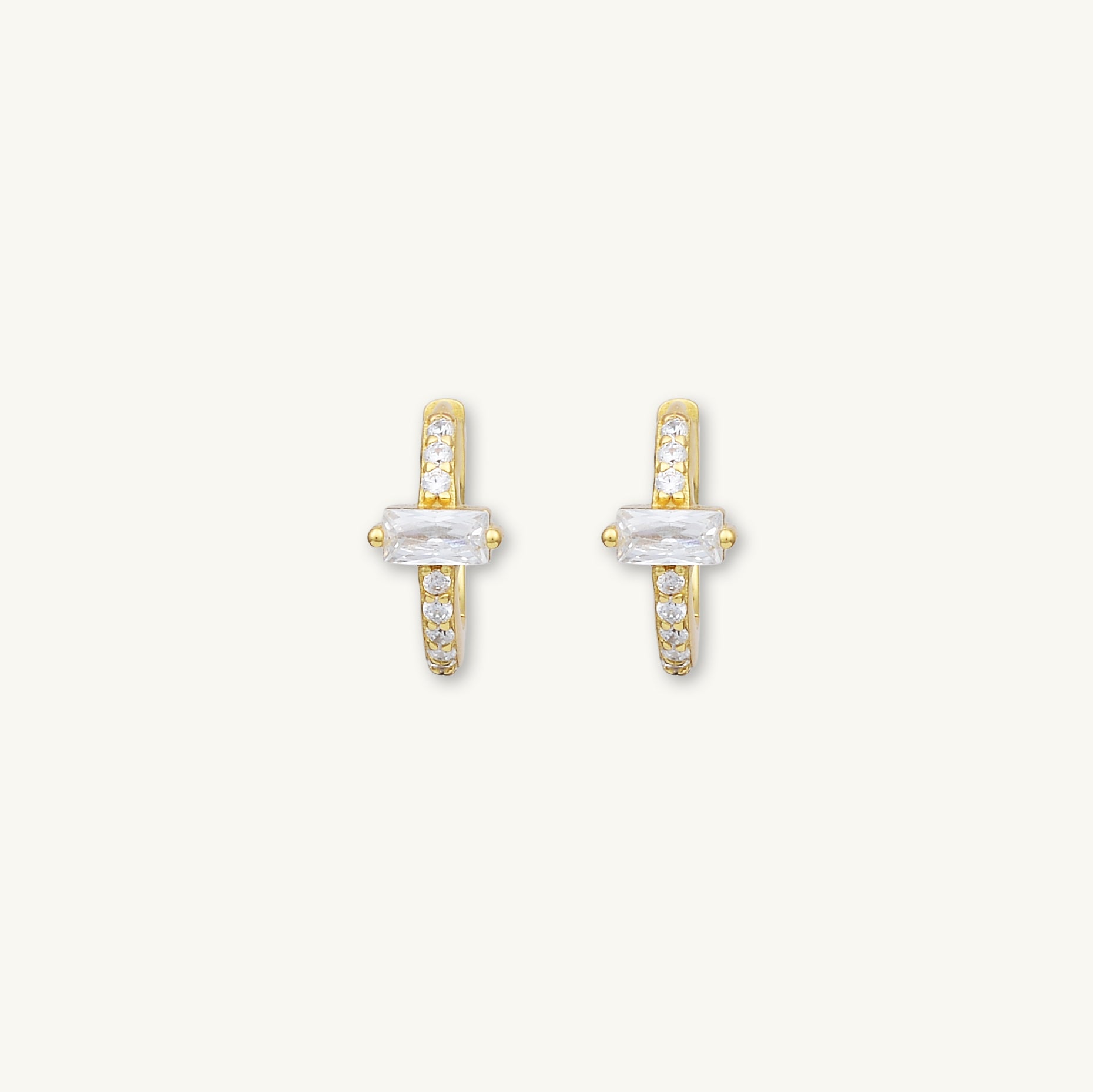 Baguette Zirconia Huggie Hoop Earrings