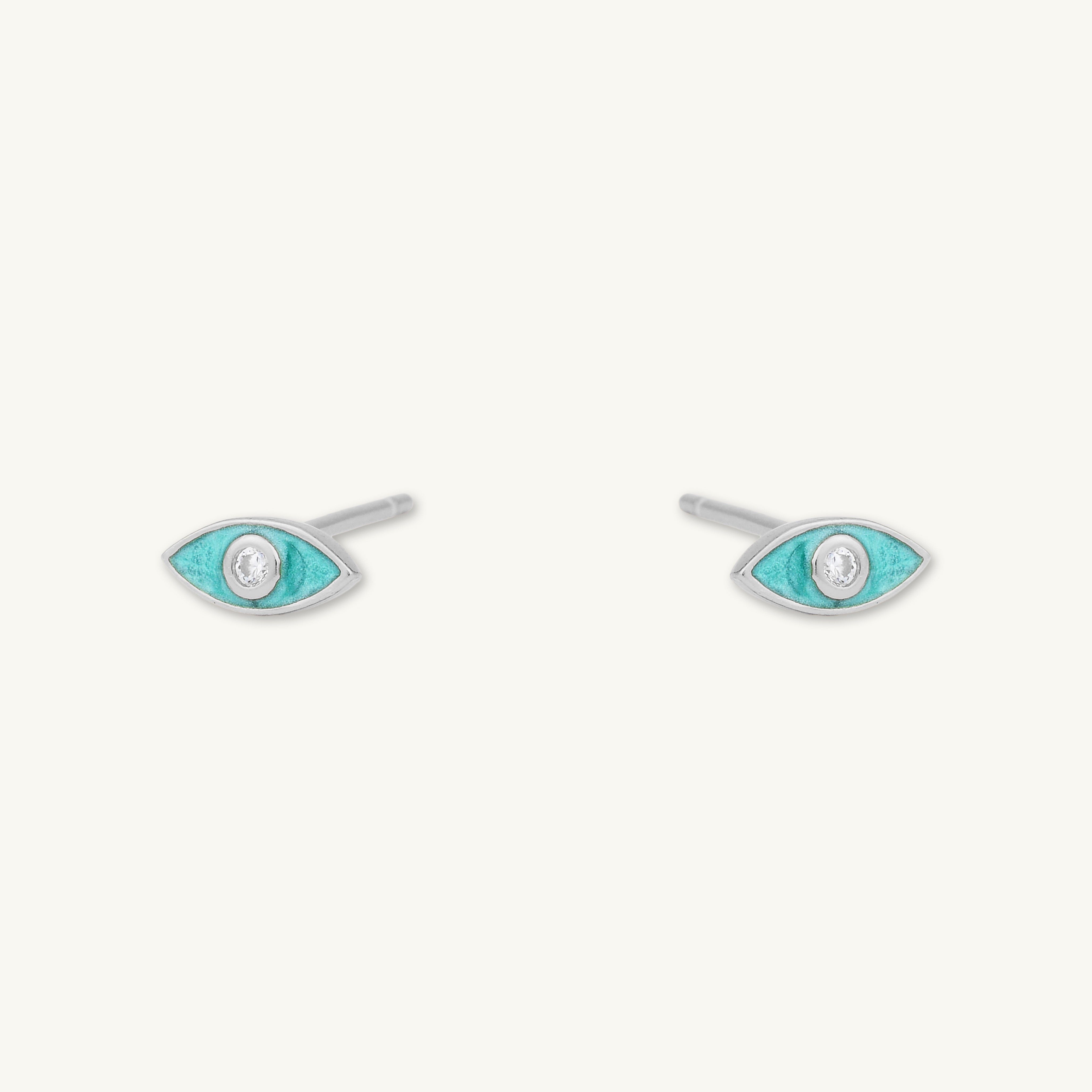 Evil Eye Teal Zirconia Stud Earrings