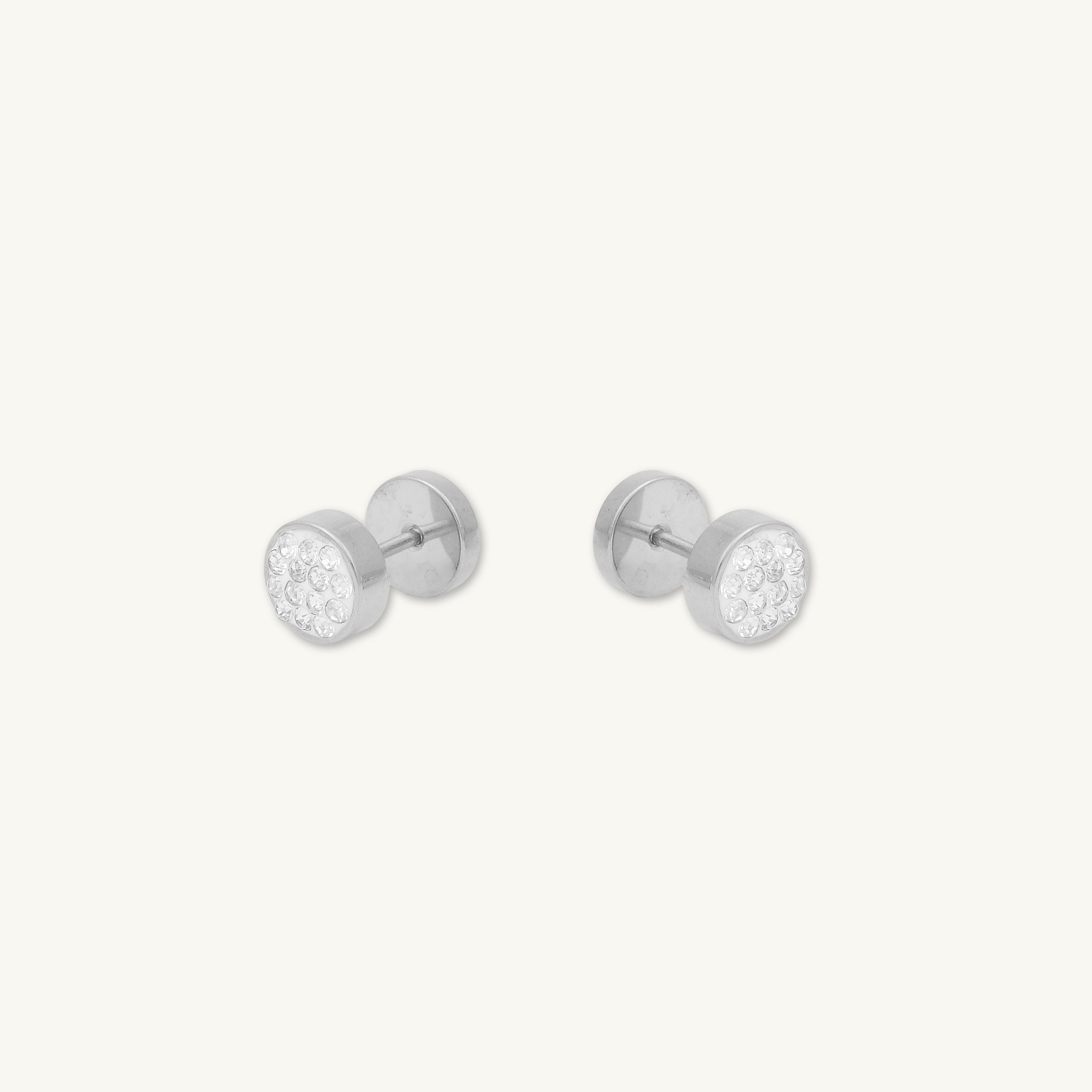 8mm Unisex Circle Crystal Stud Earrings