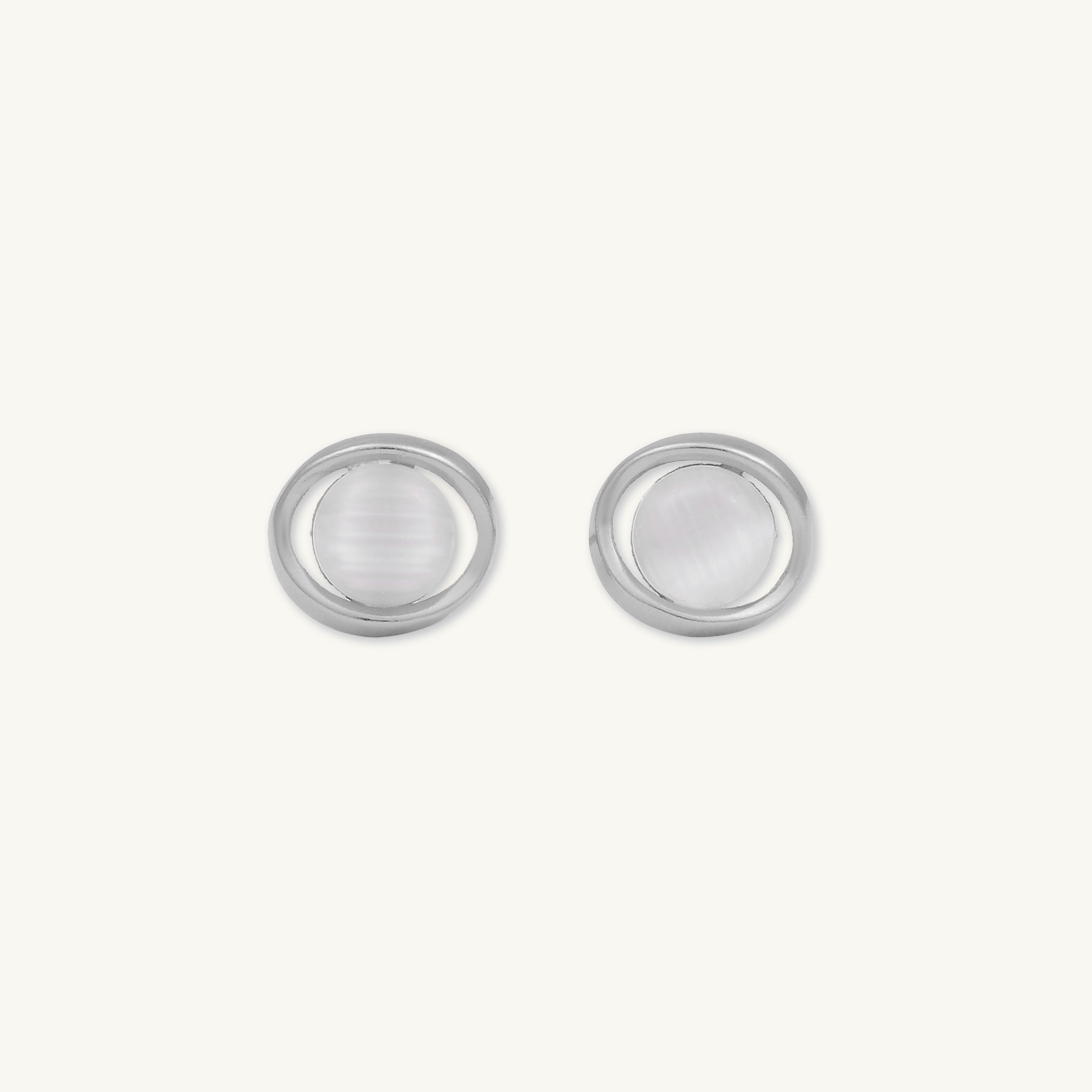 Circular Moonstone Stud Earrings