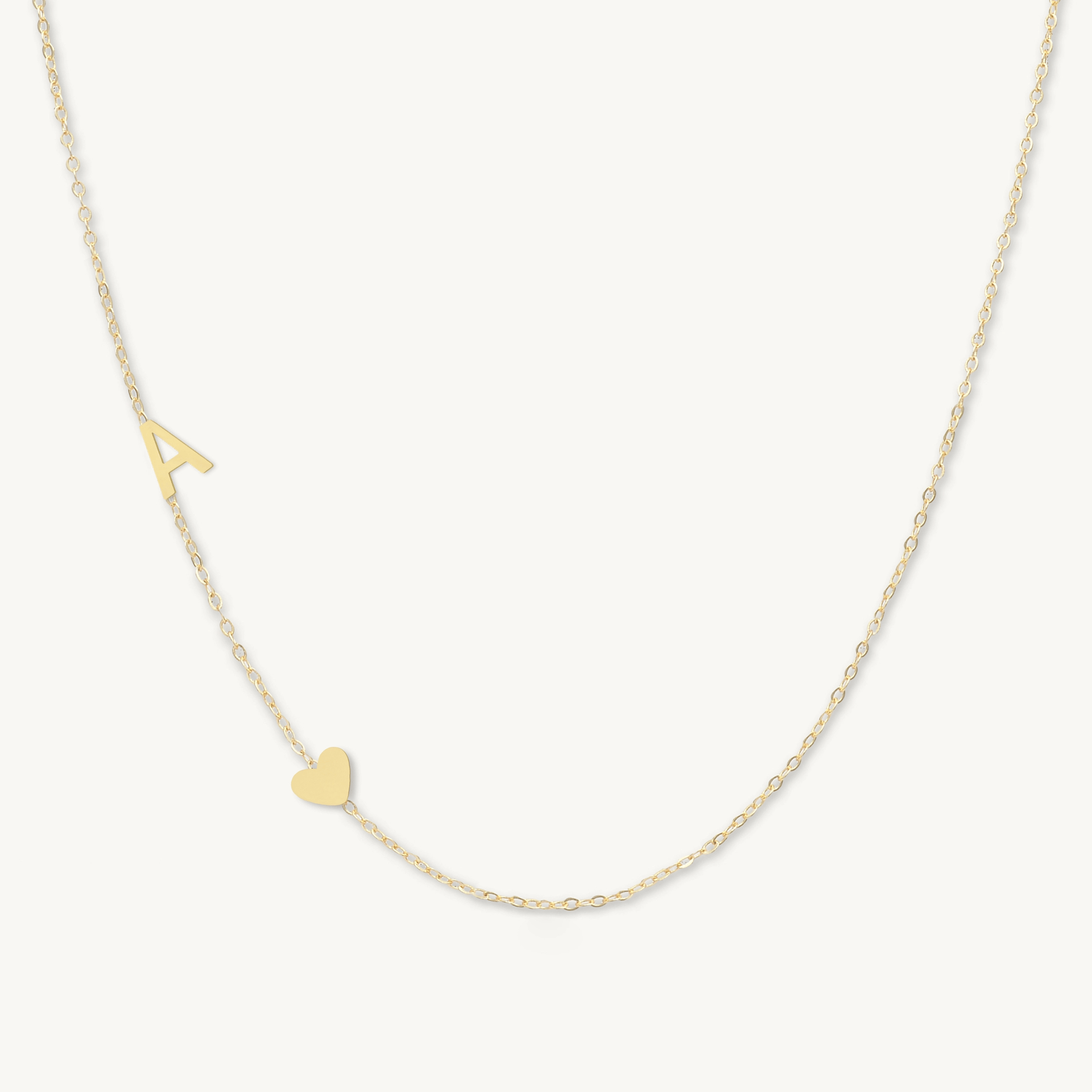 Sideways Single Initial Letter Solid Heart Necklace