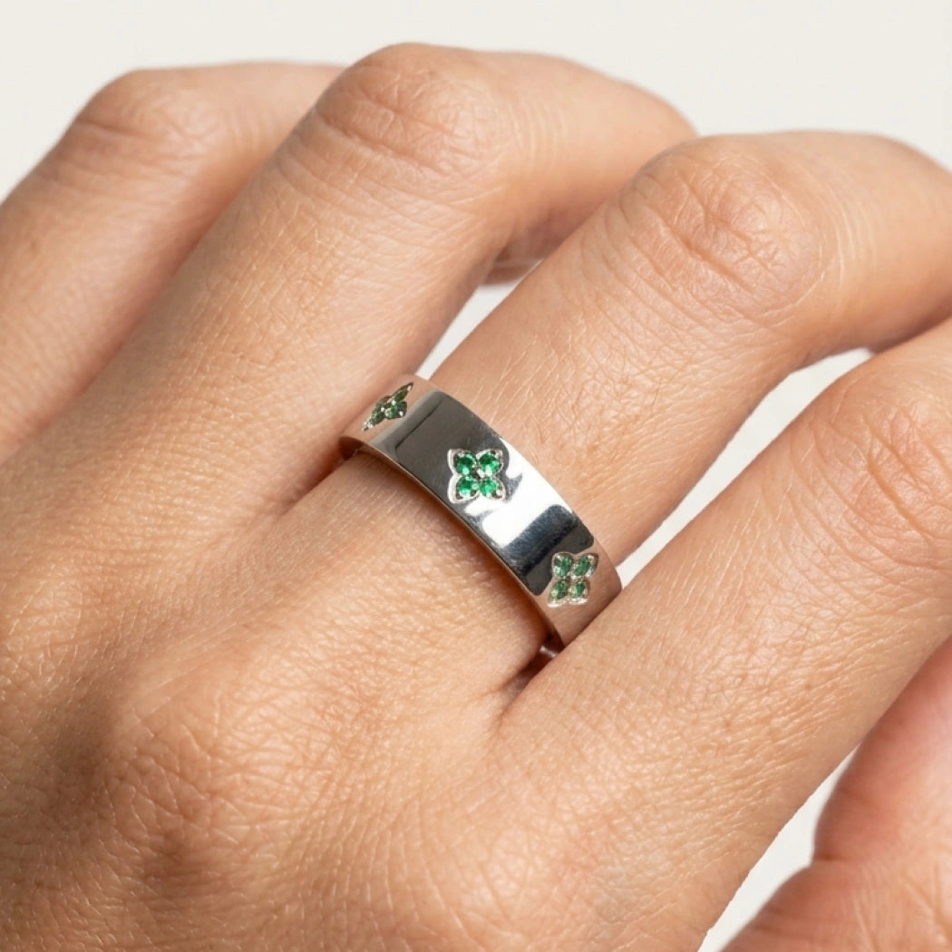Statement Clover Emerald Sapphire Ring